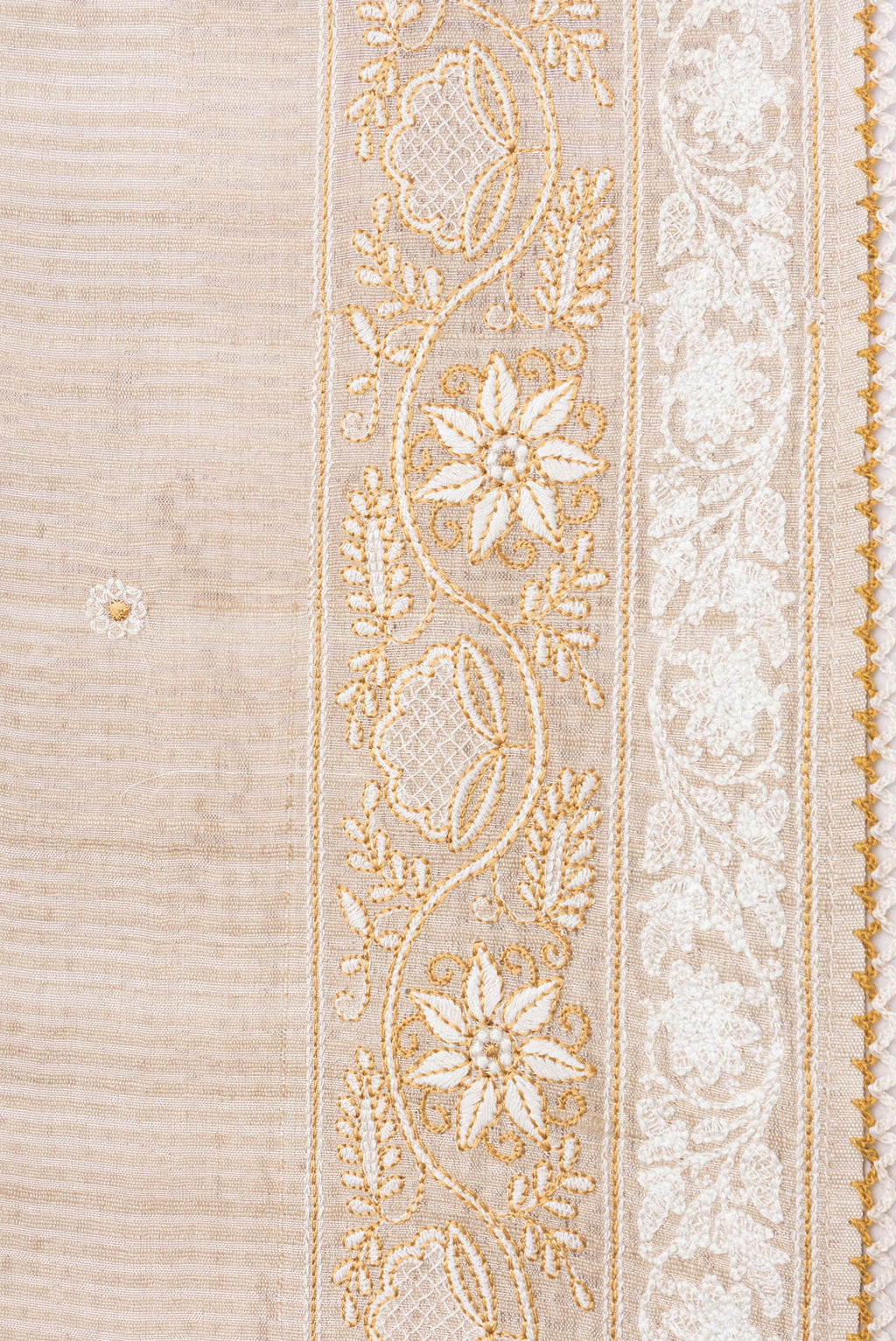 Border image of Beige Dual Tone Tussar Silk Saree with Embroidery on the body and Embroidery Border. 