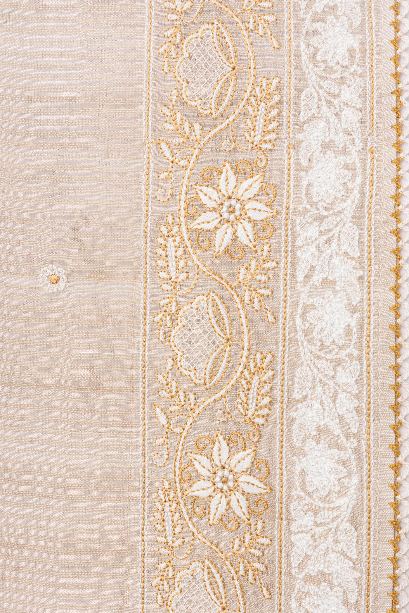 Border image of Beige Dual Tone Tussar Silk Saree with Embroidery on the body and Embroidery Border. 