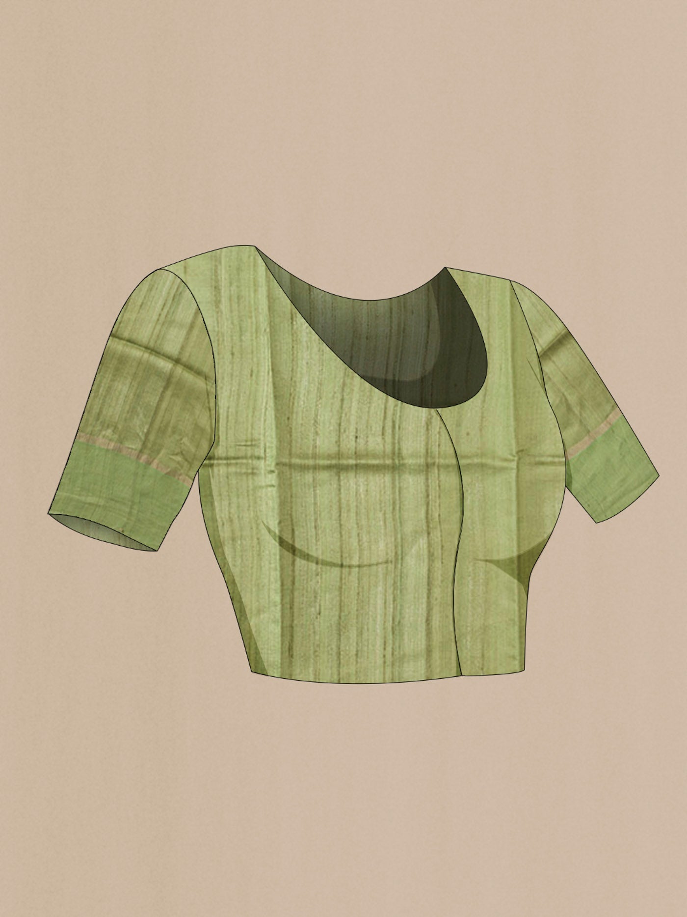 Close up image of the blouse of Green Bhagalpuri Tussar Silk Saree with Printed design on the body and Printed Border