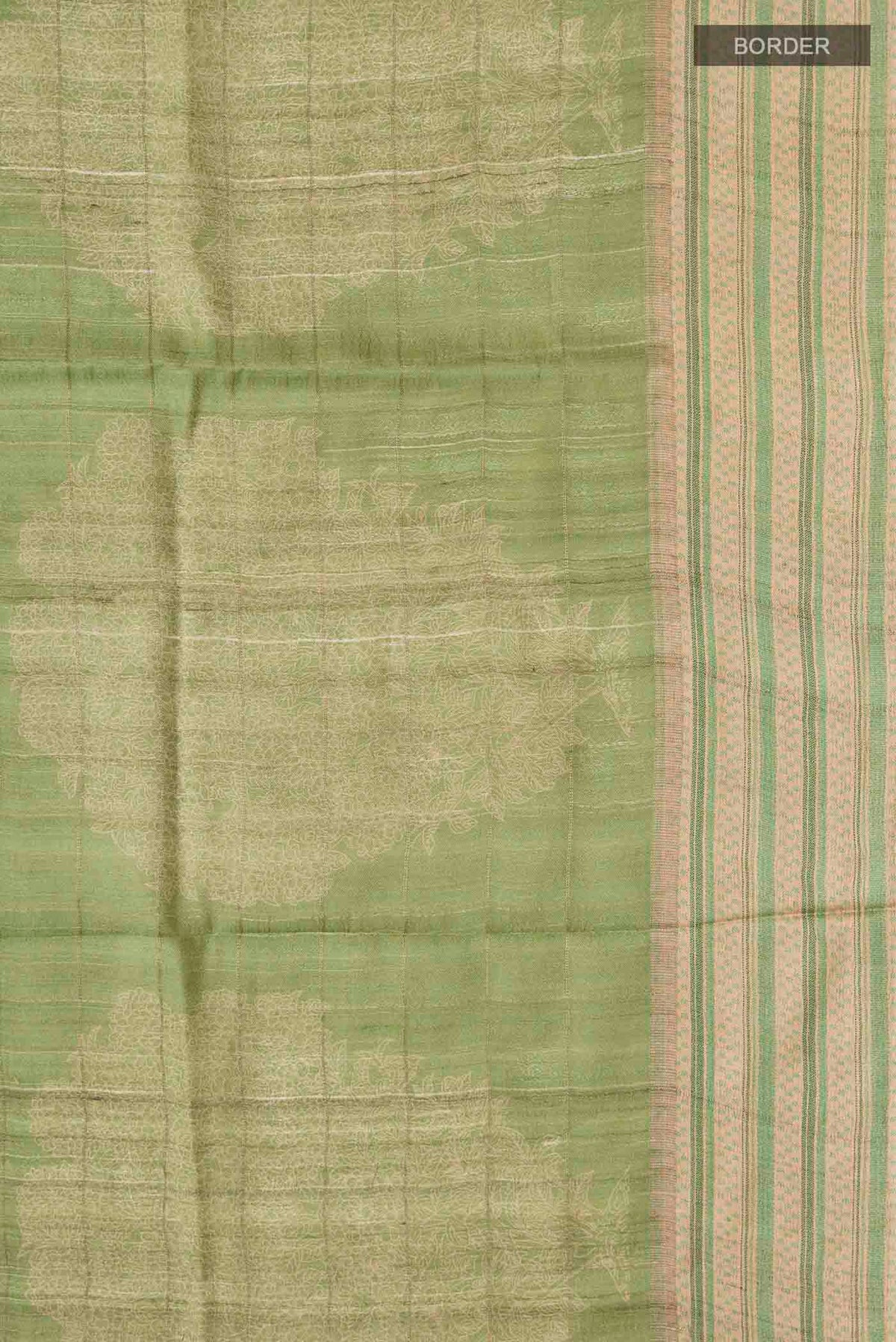 Border image of Green Bhagalpuri Tussar Silk Saree with Printed design on the body and Printed Border