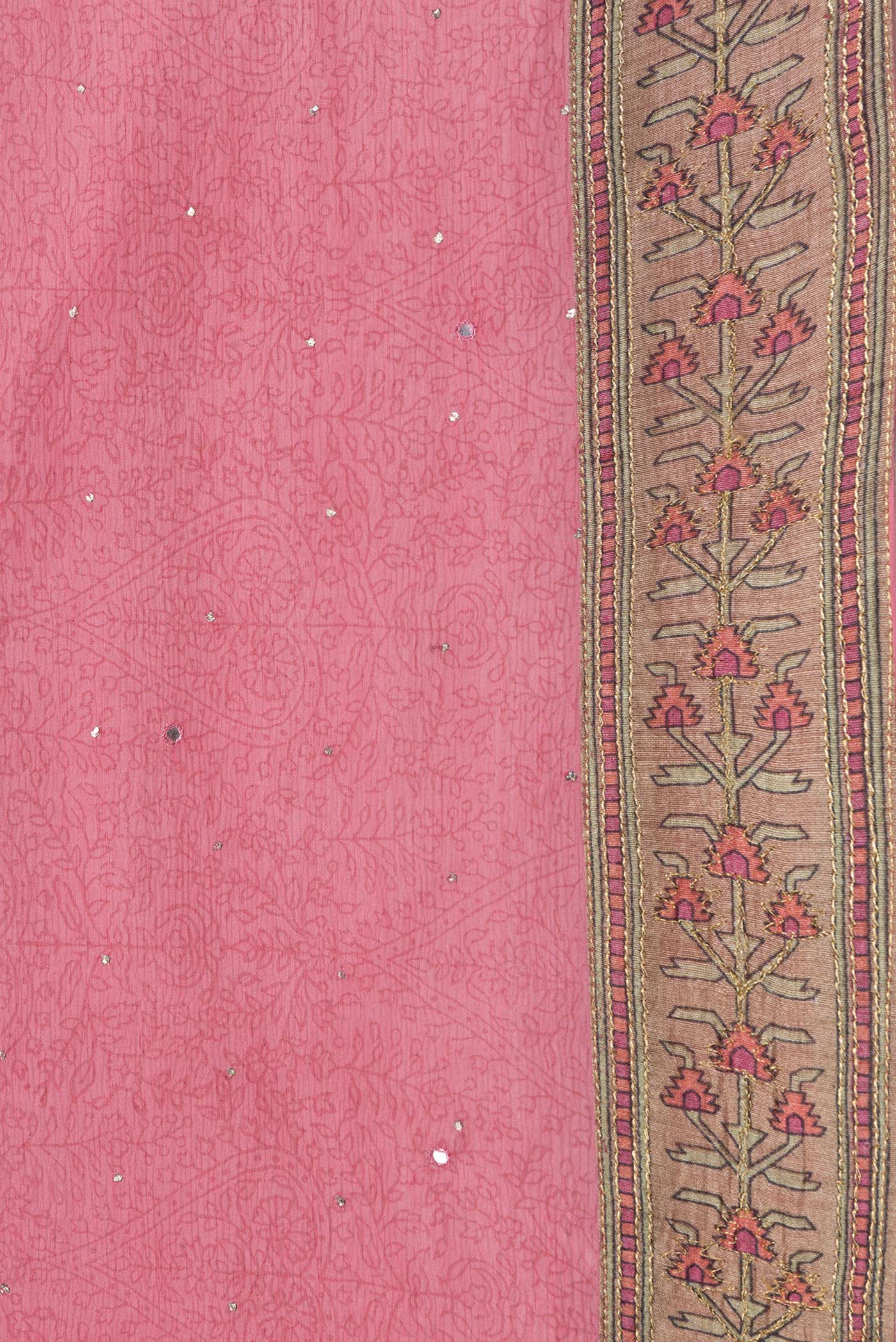 Border image of Pink Dual Tone Mysore Chiffon Saree with Printed design on the body and Embroidery Border. 