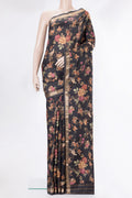 Pure Silk Black Dual Tone Kanchipuram Saree with Printed design on the body and Zari Border.  displayed on a mannequin