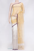 Gold Dual Tone Organza Silk Saree with Plain Body and Plain Border.  displayed on a mannequin