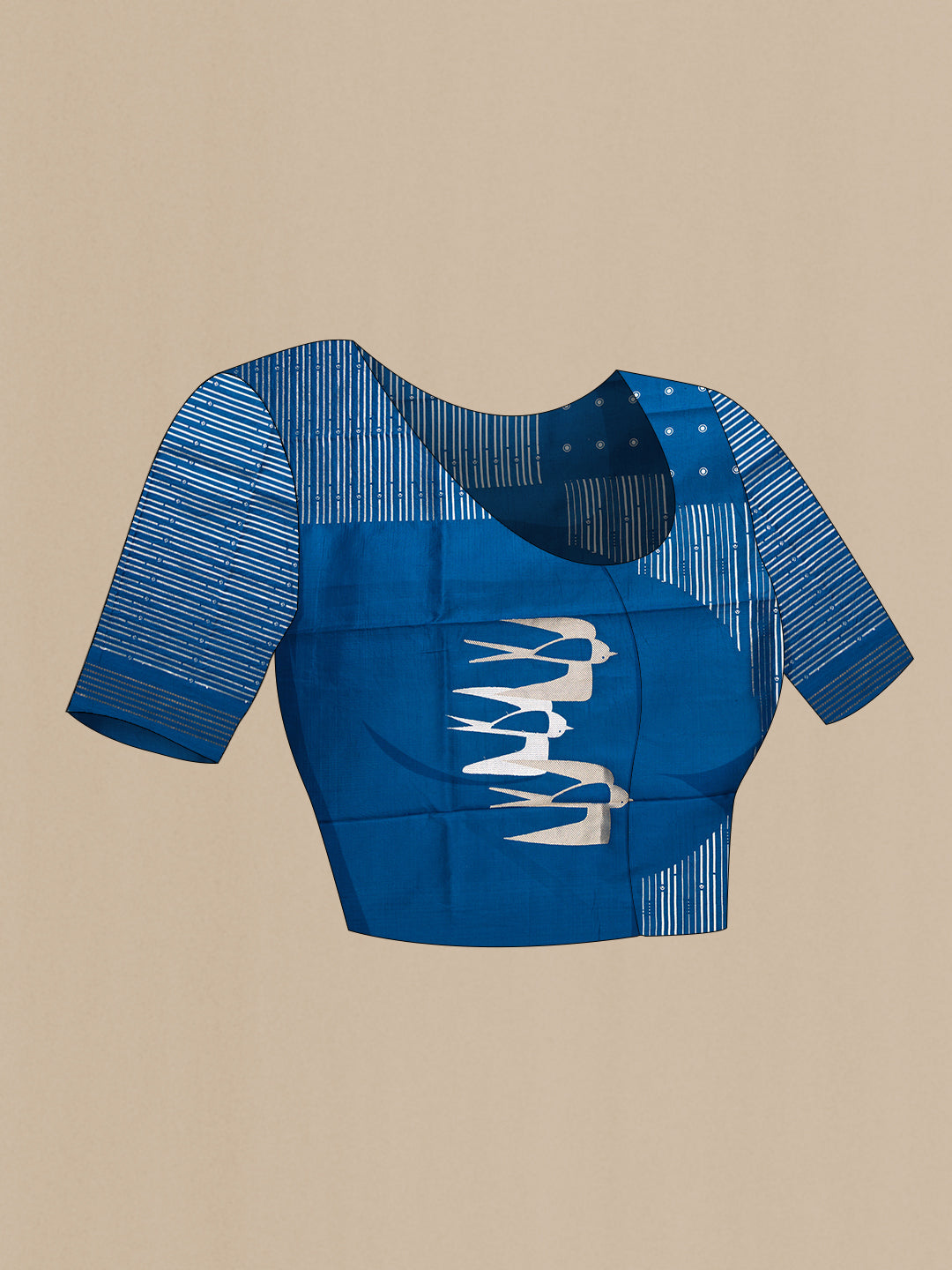 Close up image of the blouse of Silver and Gold Color Organza Silk Saree with Plain Body and Plain Border. 