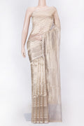 Grey Dual Tone Organza Silk Saree with Stripes on the body and Zari Border displayed on a mannequin