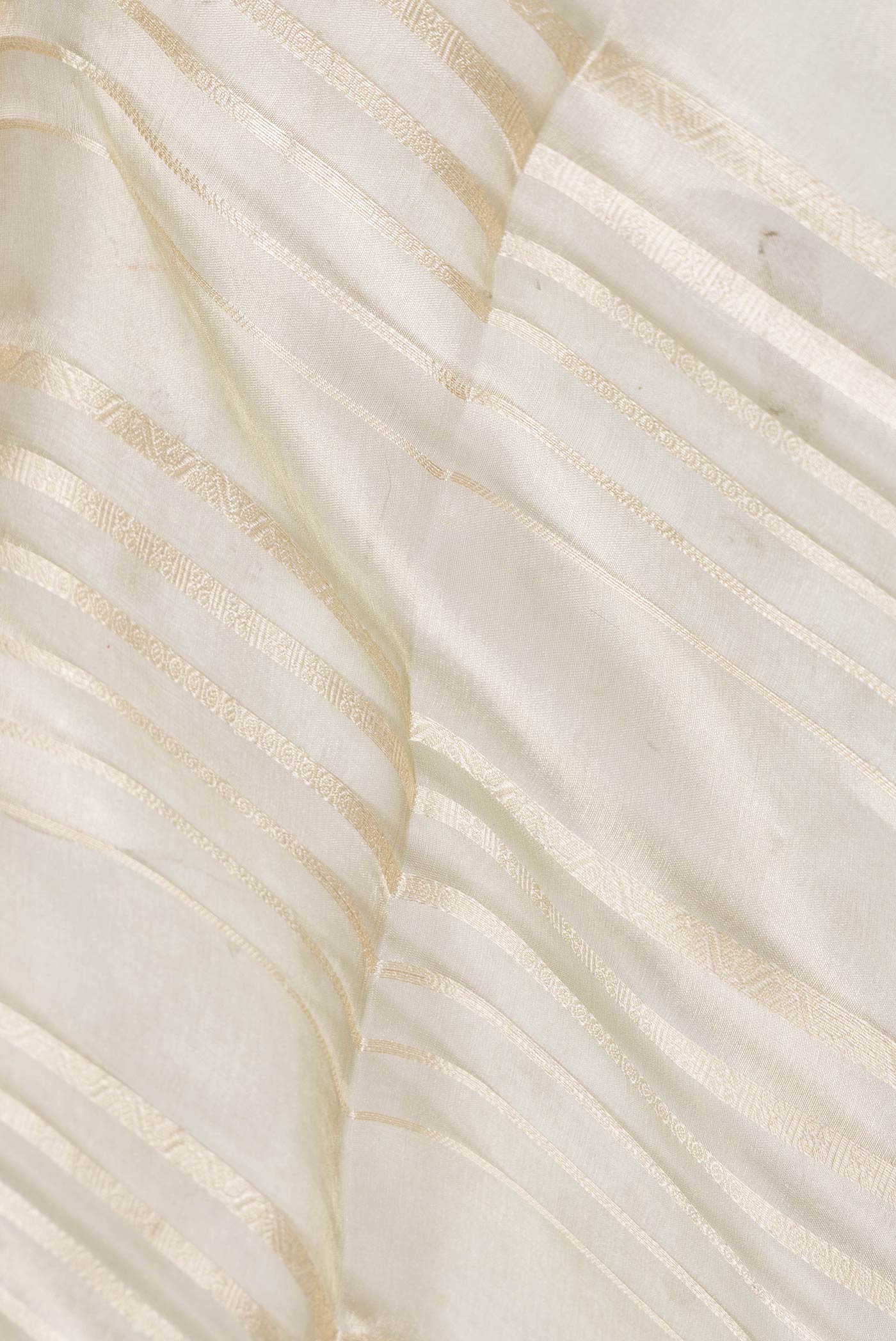 Close up of Pista Green Dual Tone Organza Silk Saree with Stripes on the body and Zari Border displaying folds