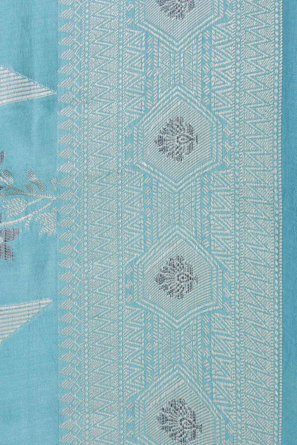 Border image of Light Blue Banarasi Raw Silk Saree with Zari Butta on the body and Zari Border