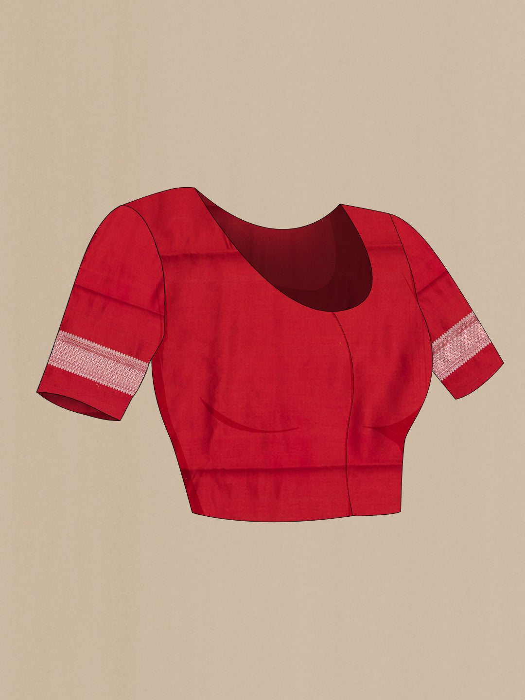 Close up image of the blouse of Red Dual Tone Tussar Silk Saree with Zari Butta on the body and Zari Border. 