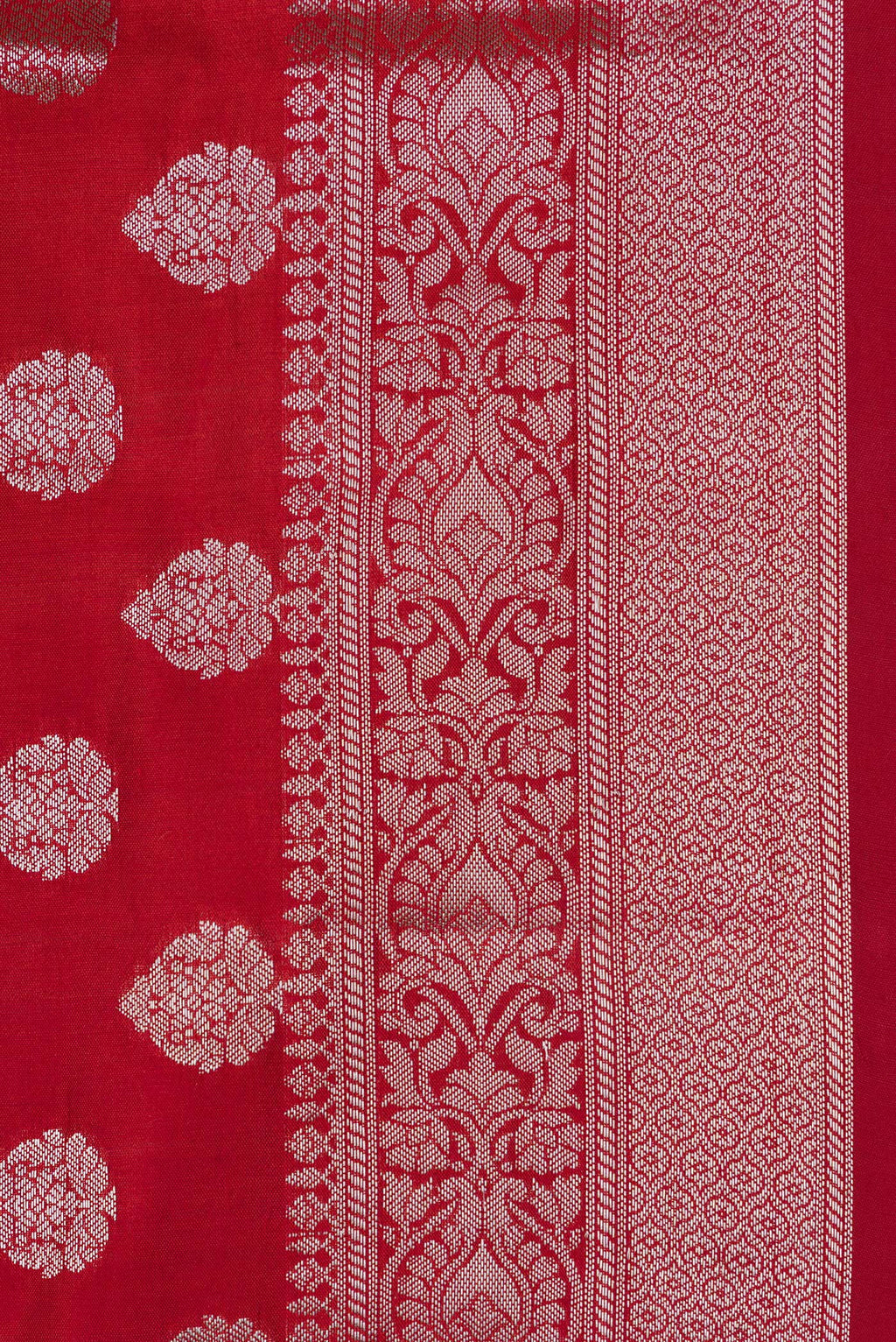 Border image of Red Dual Tone Tussar Silk Saree with Zari Butta on the body and Zari Border. 
