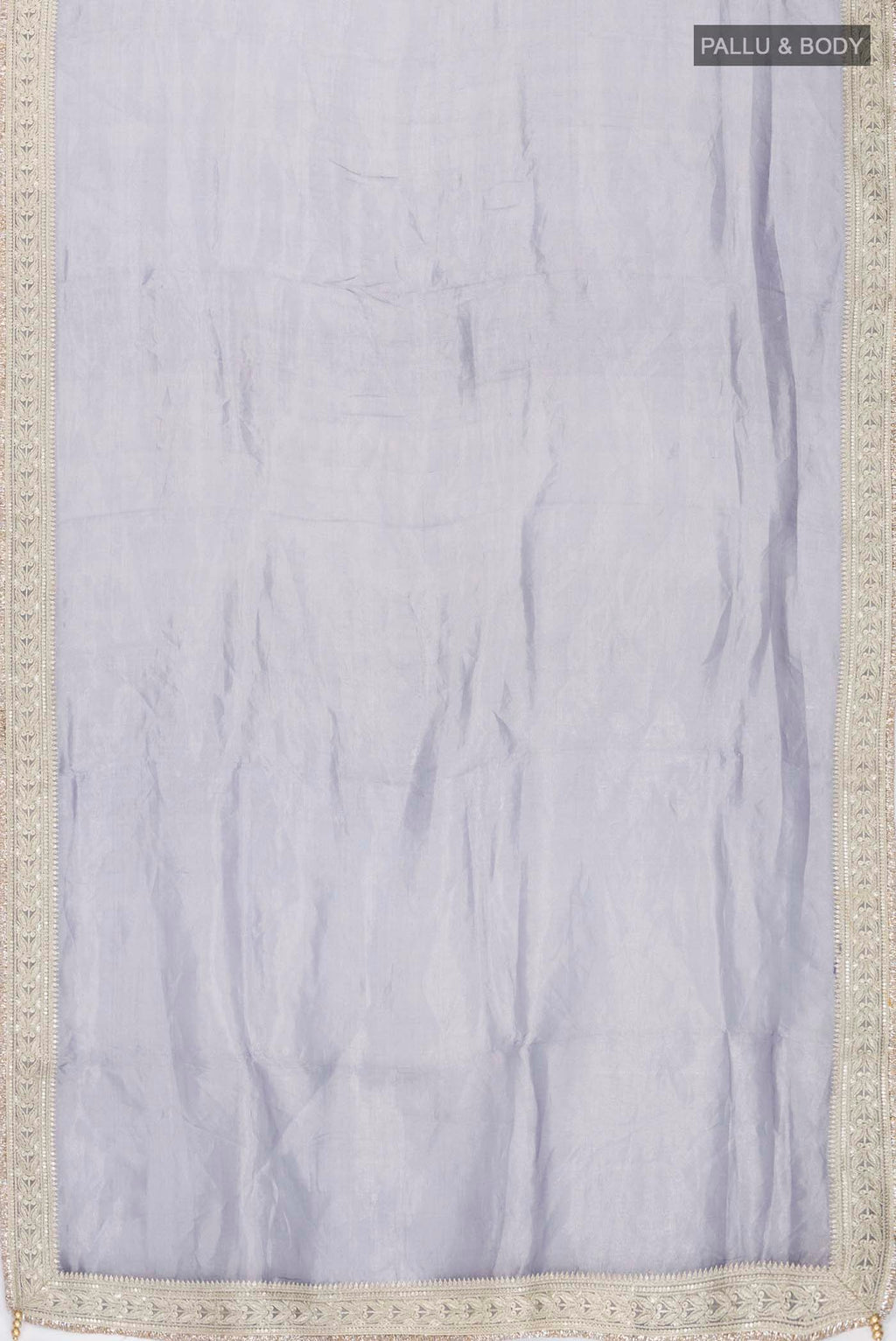 Flat view of Lilac Tissue Silk Saree with Plain Body and Embroidery Border