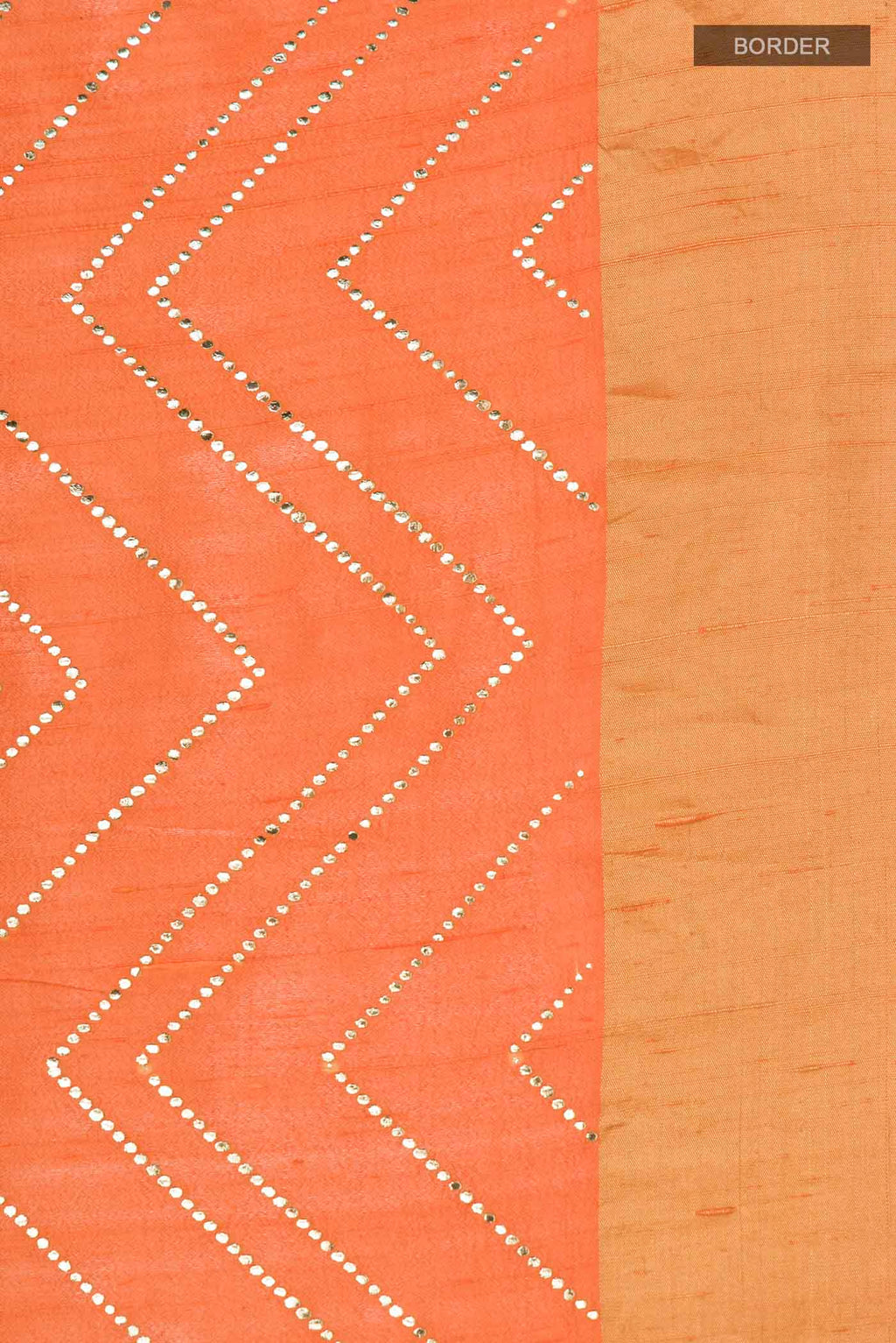 Border image of Orange Raw Silk Saree with Embroidery on the body and Zari Border
