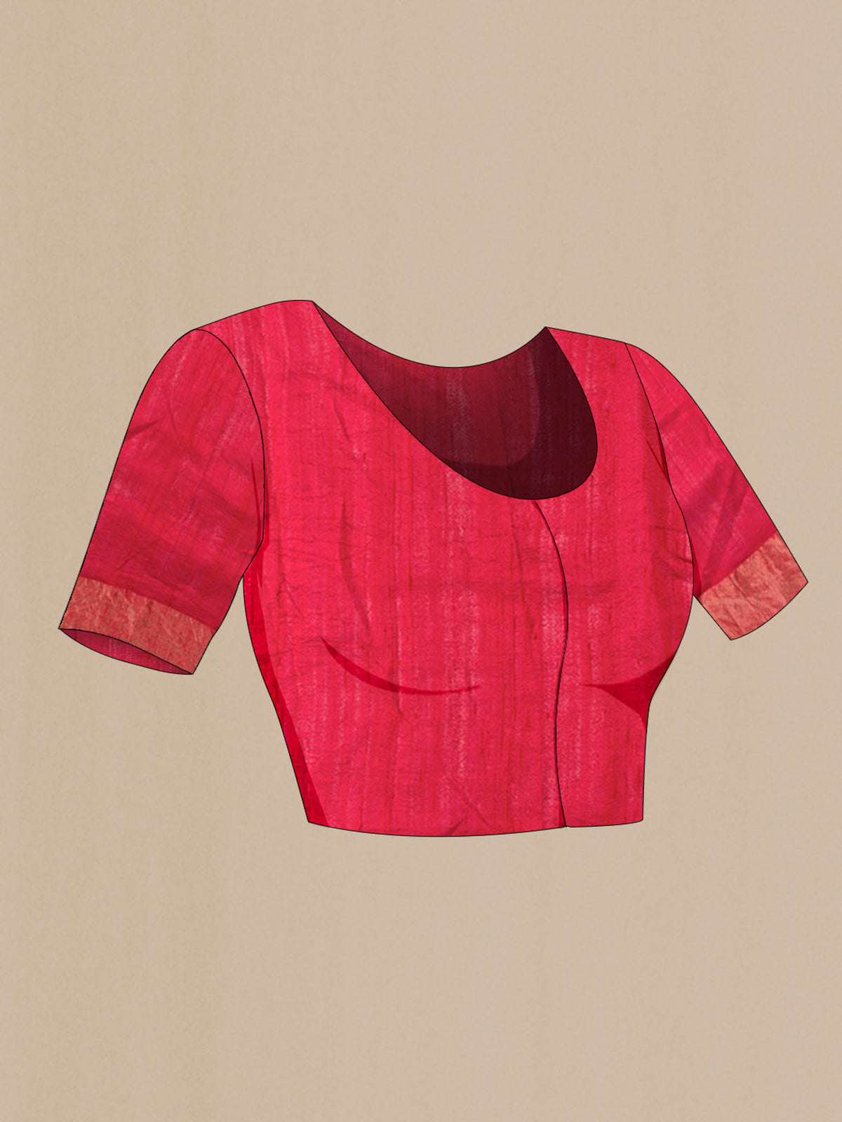 Close up image of the blouse of Red Raw Silk Saree with Embroidery on the body and Zari Border