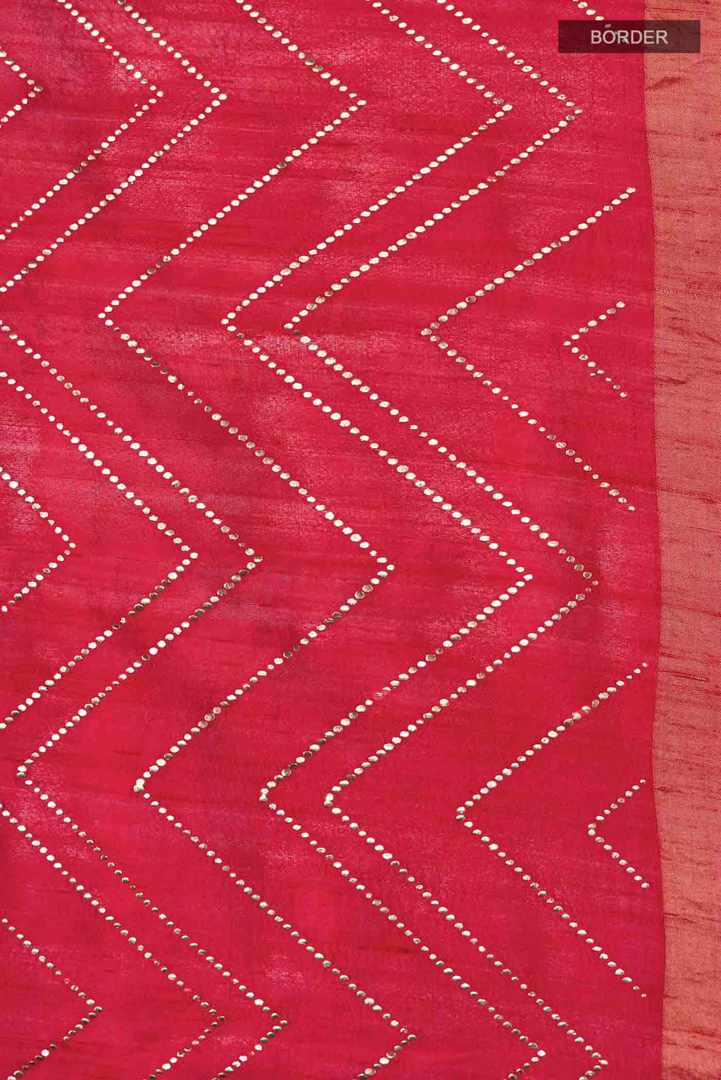 Border image of Red Raw Silk Saree with Embroidery on the body and Zari Border