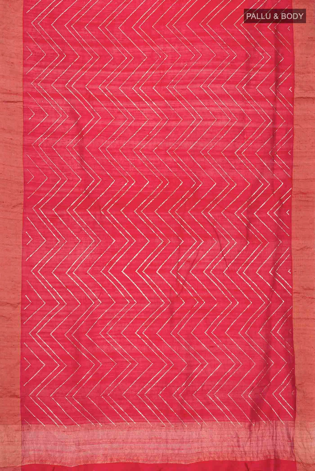 Flat view of Red Raw Silk Saree with Embroidery on the body and Zari Border