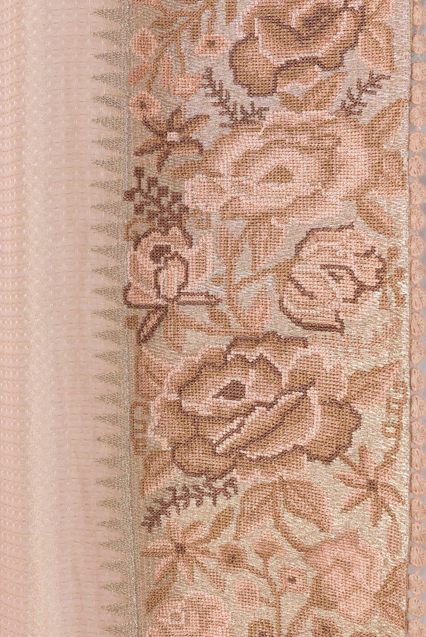 Border image of Golden Peach Dual Tone Organza Silk Saree with Zari Brocade on the body and Fancy Border. 