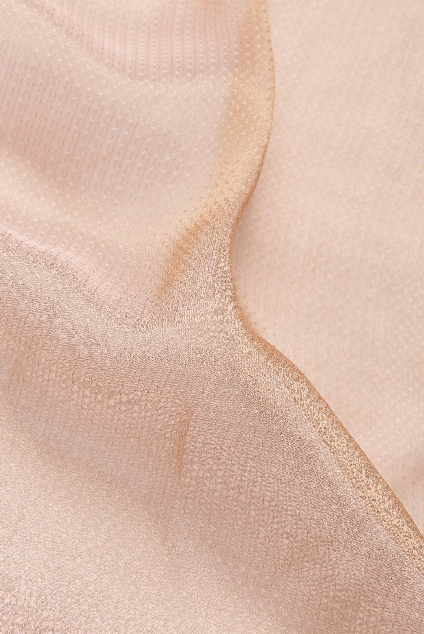 Close up of Golden Peach Dual Tone Organza Silk Saree with Zari Brocade on the body and Fancy Border.  displaying folds