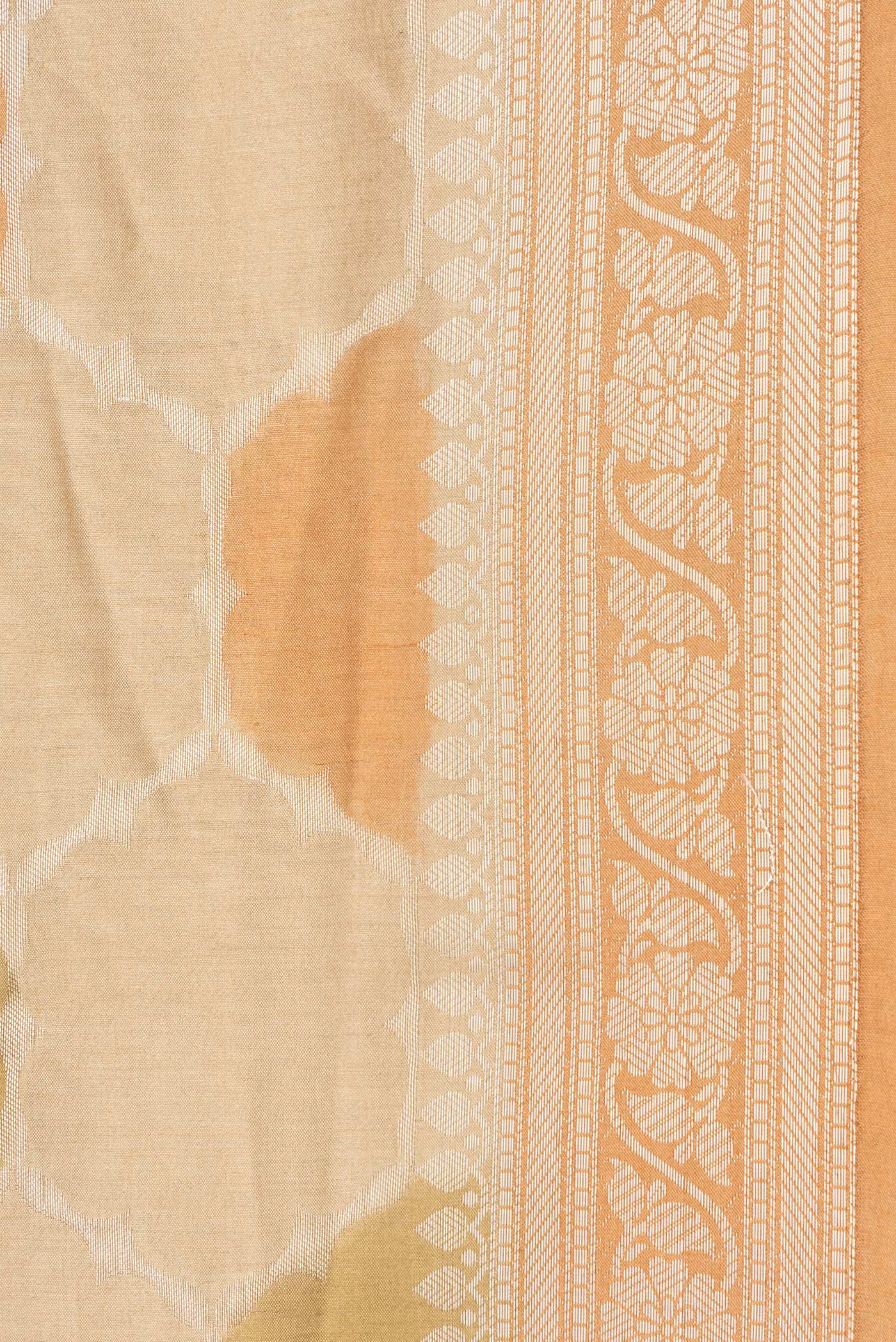 Border image of Beige Dual Tone Tussar Silk Saree with Zari Brocade on the body and Zari Border. 