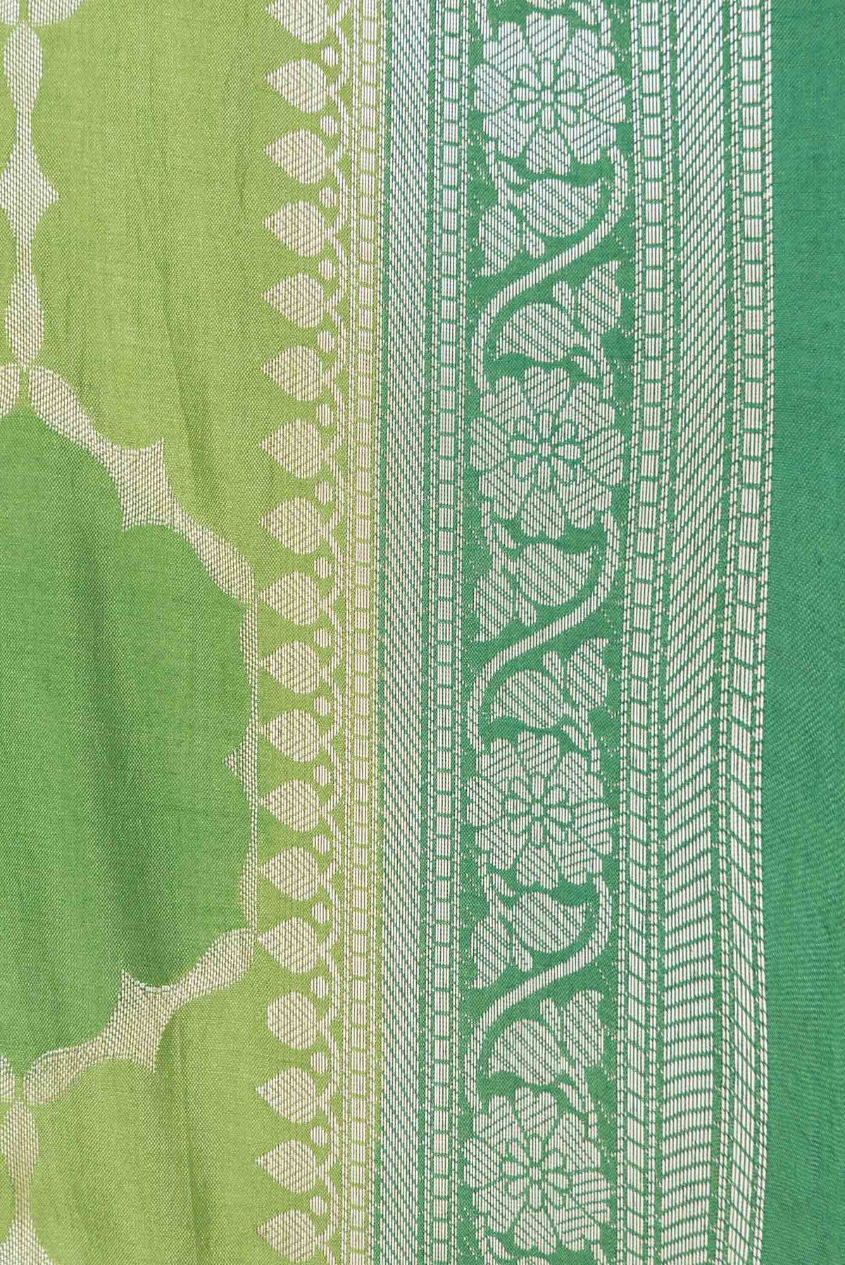 Border image of Green Banarasi Raw Silk Saree with Zari Brocade on the body and Zari Border