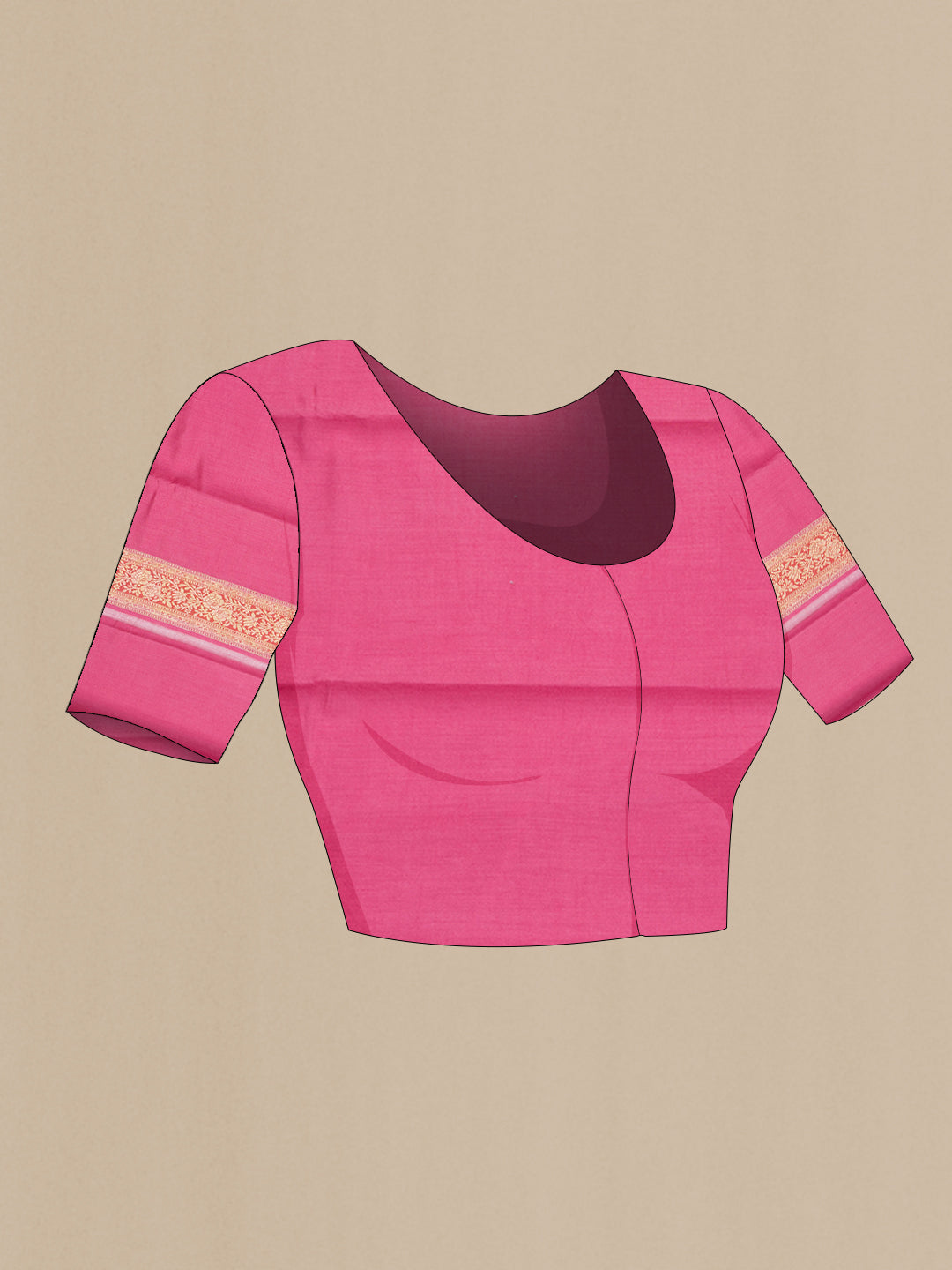 Close up image of the blouse of Pink Dual Tone Tussar Silk Saree with Zari Butta on the body and Zari Border. 