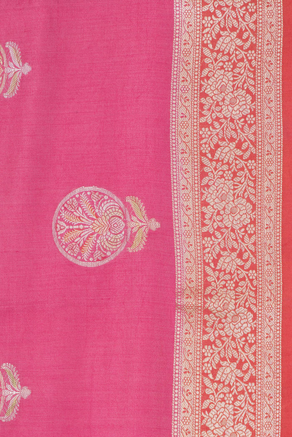 Border image of Pink Dual Tone Tussar Silk Saree with Zari Butta on the body and Zari Border. 