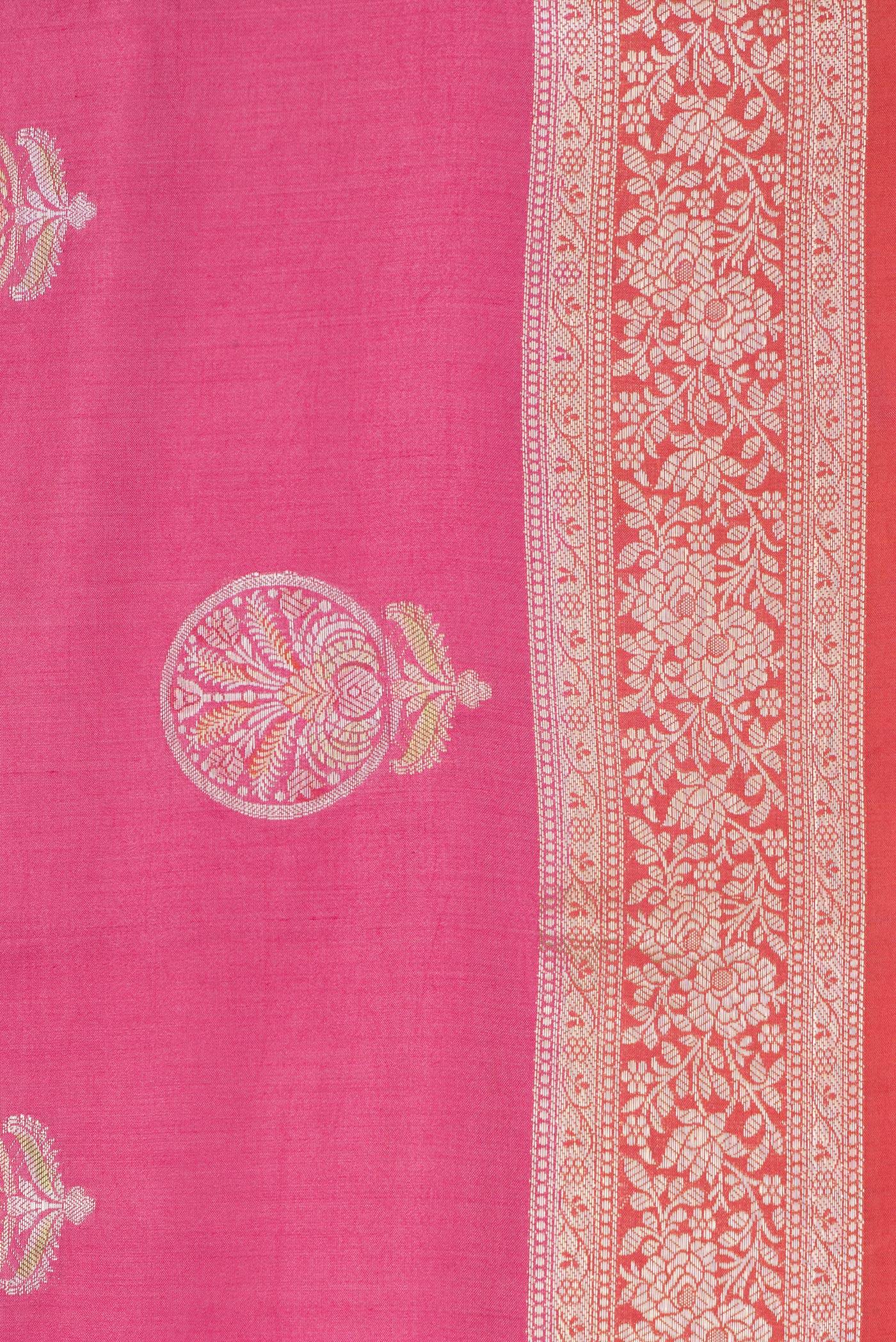 Border image of Pink Dual Tone Tussar Silk Saree with Zari Butta on the body and Zari Border. 