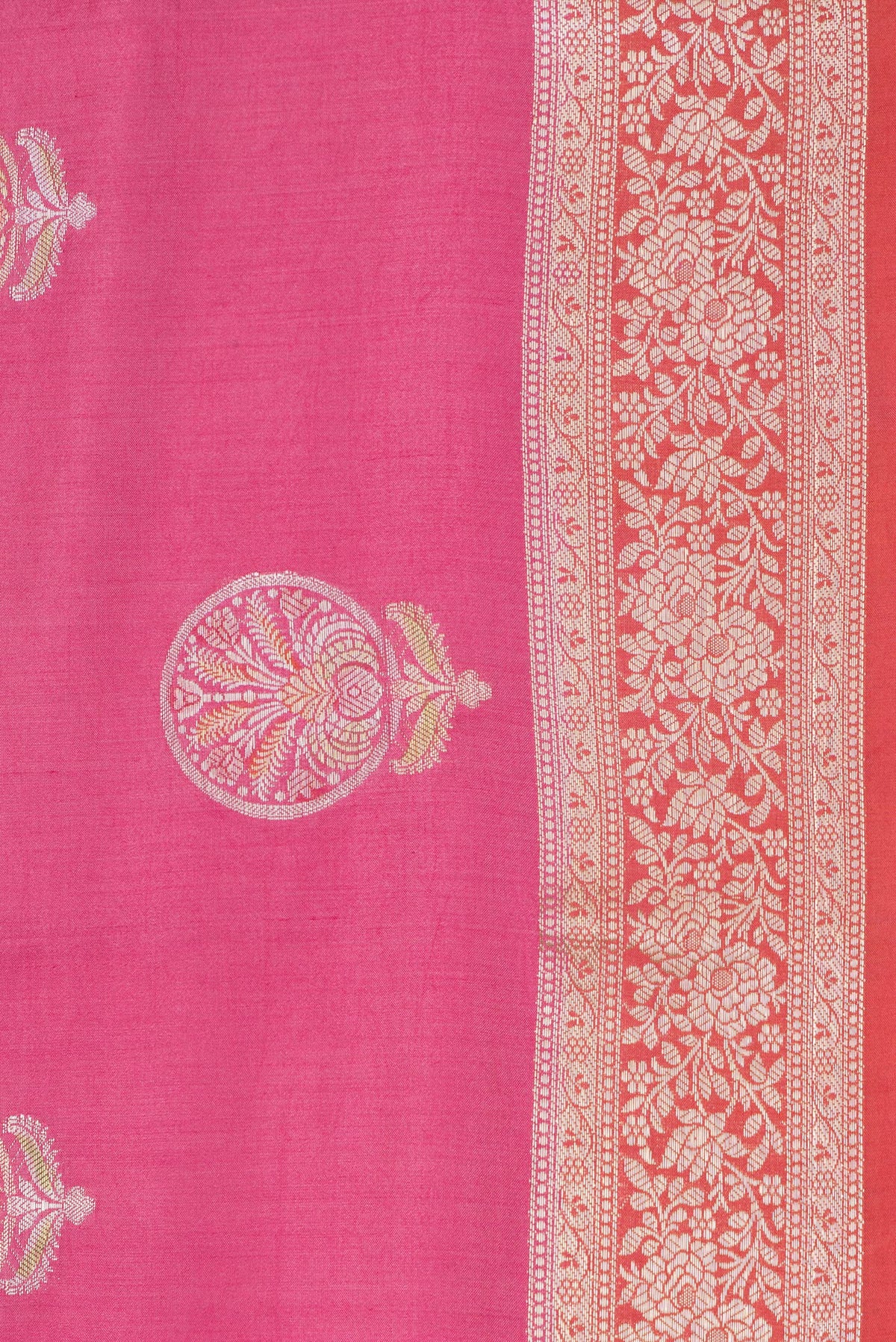 Border image of Pink Dual Tone Tussar Silk Saree with Zari Butta on the body and Zari Border. 