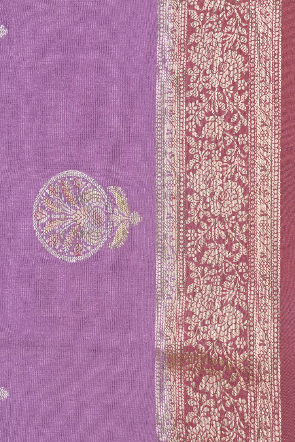 Border image of Lavender Dual Tone Tussar Silk Saree with Zari Butta on the body and Zari Border. 