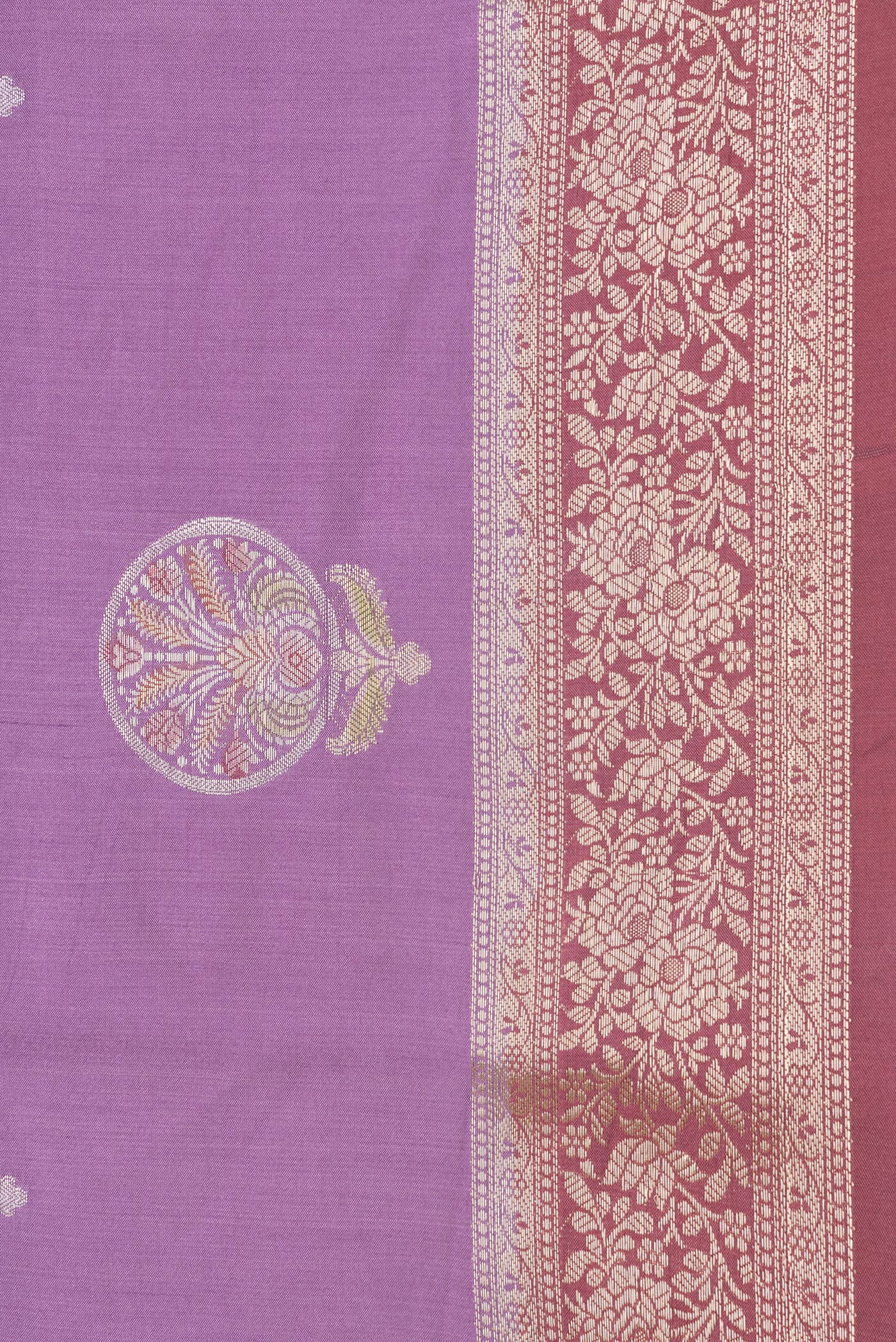 Border image of Lavender Dual Tone Tussar Silk Saree with Zari Butta on the body and Zari Border. 