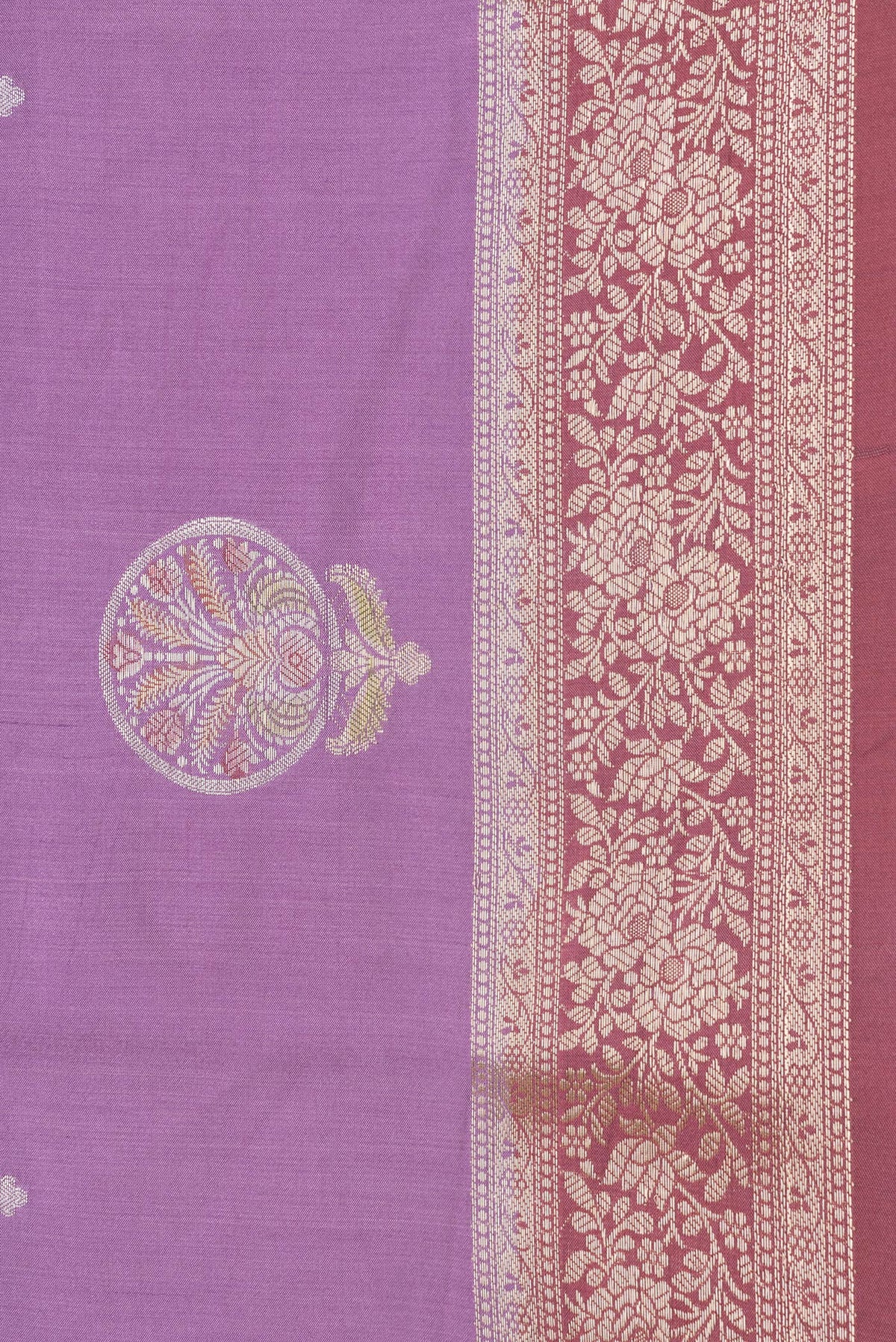 Border image of Lavender Dual Tone Tussar Silk Saree with Zari Butta on the body and Zari Border. 