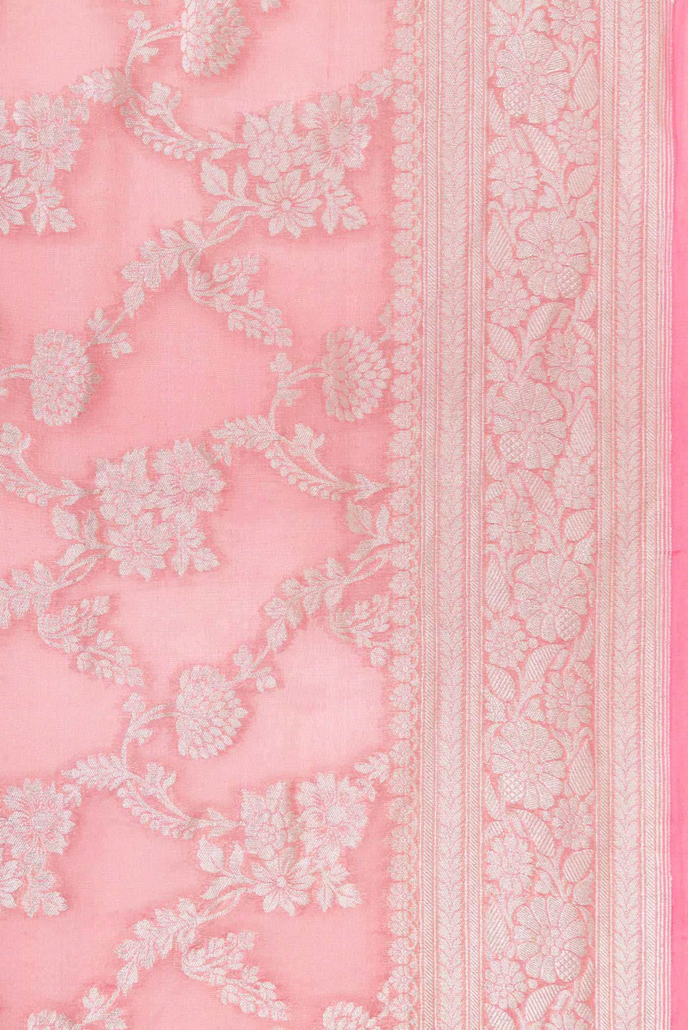 Border image of Pink Dual Tone Banarasi Georgette Saree with Zari Brocade on the body and Zari Border. 