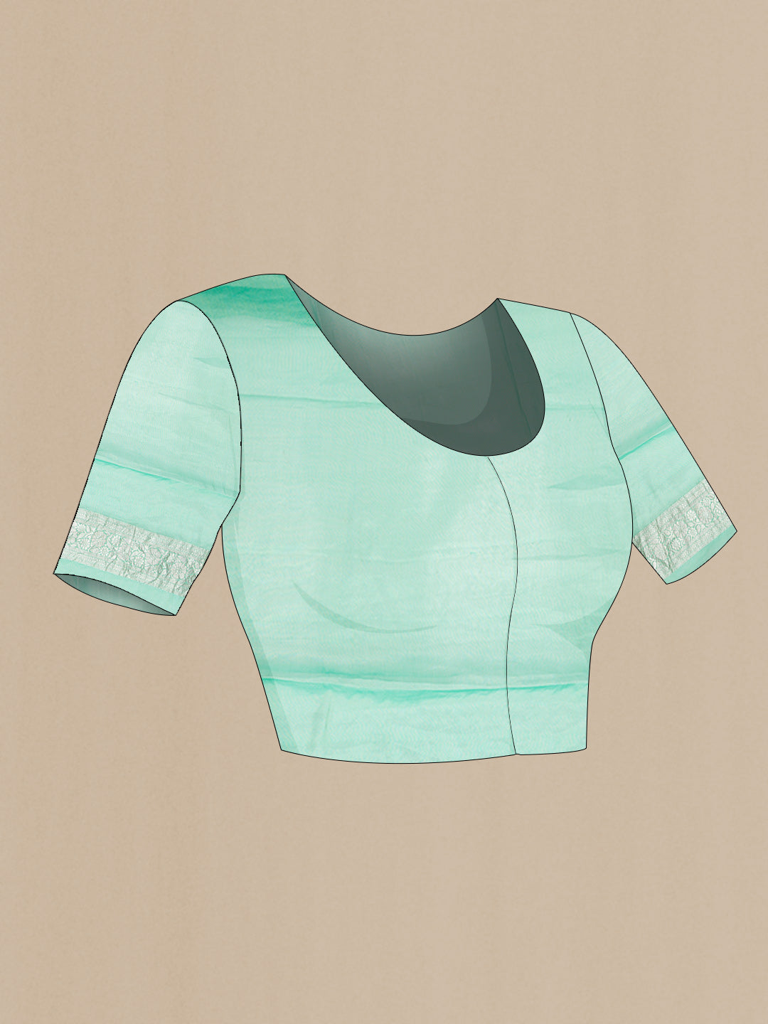 Close up image of the blouse of Green Dual Tone Banarasi Georgette Saree with Zari Brocade on the body and Zari Border. 