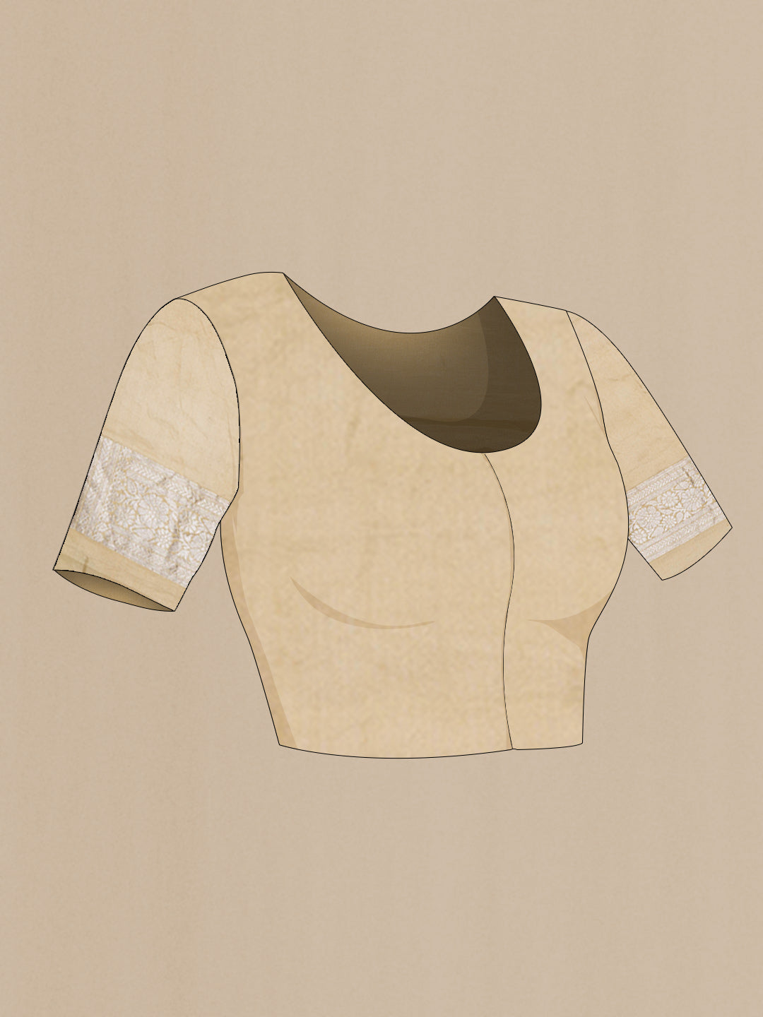 Close up image of the blouse of Caramel Dual Tone Mysore Georgette Saree with Zari Brocade on the body and Zari Border