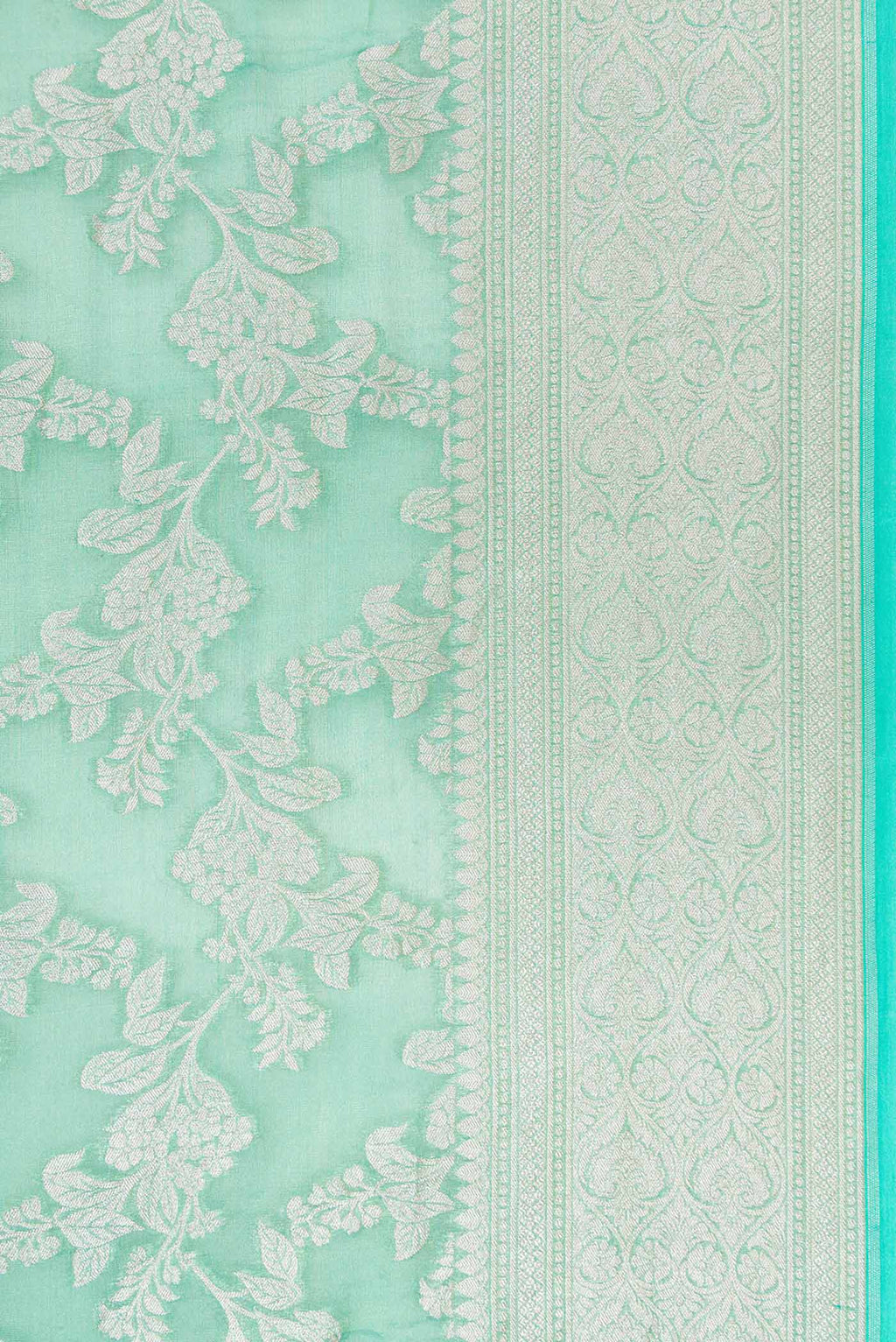 Border image of Green Dual Tone Banarasi Georgette Saree with Zari Brocade on the body and Zari Border. 