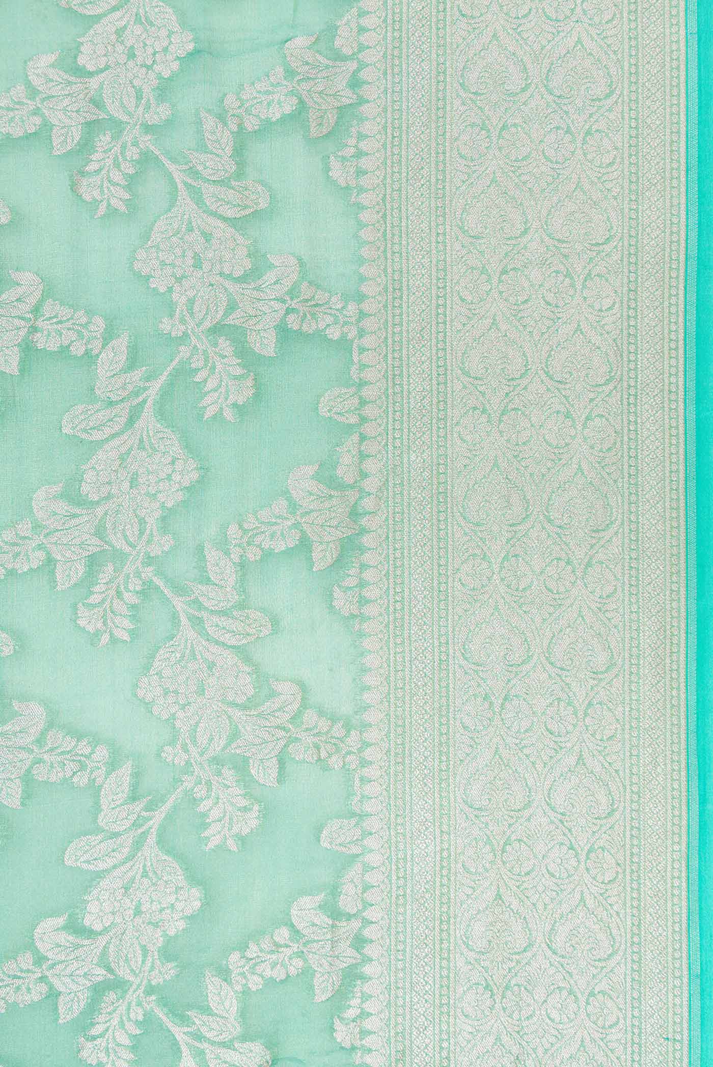 Border image of Green Dual Tone Banarasi Georgette Saree with Zari Brocade on the body and Zari Border. 