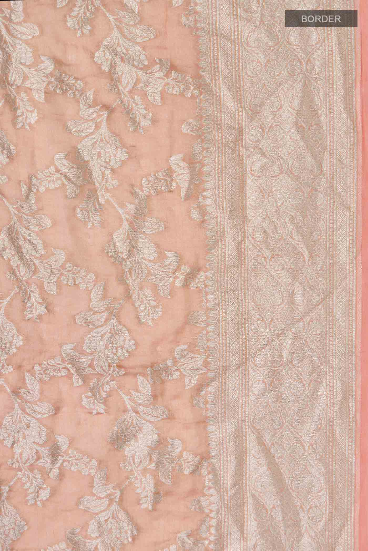 Border image of Peach Banarasi Georgette Saree with Zari Butta on the body and Zari Border