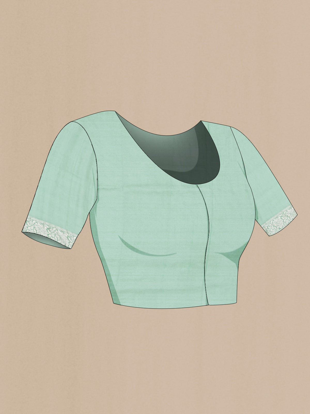 Close up image of the blouse of Green Banarasi Georgette Saree with Zari Butta on the body and Zari Border