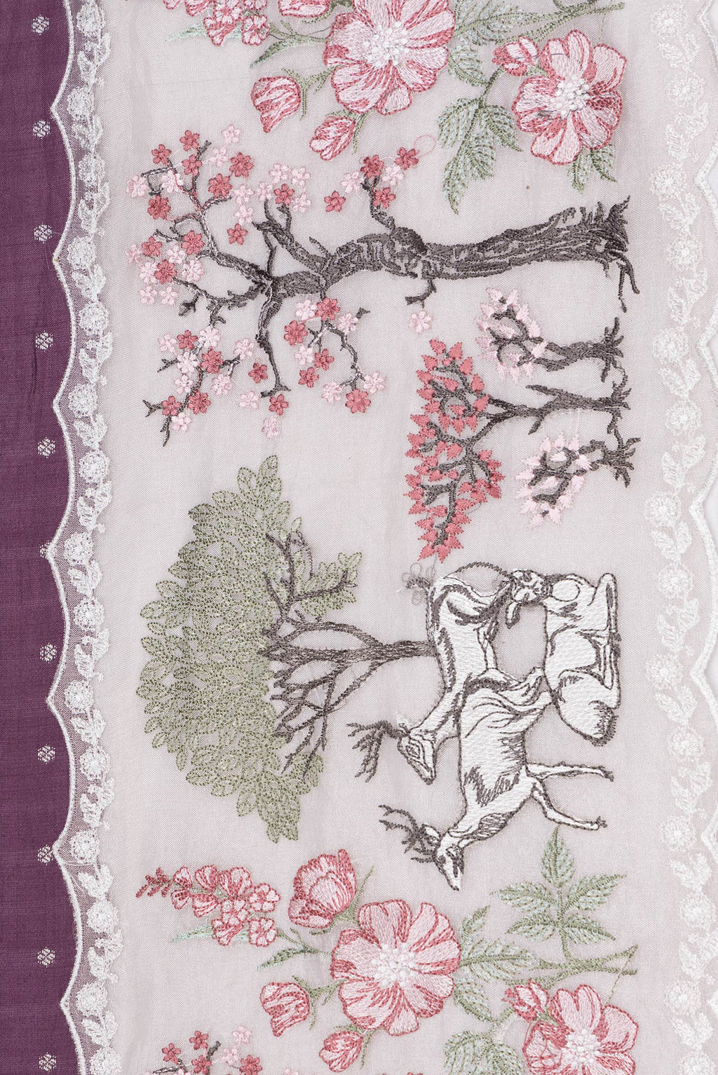 Border image of Purple Dual Tone Tussar Silk Saree with Zari Butta on the body and Embroidery Border. 