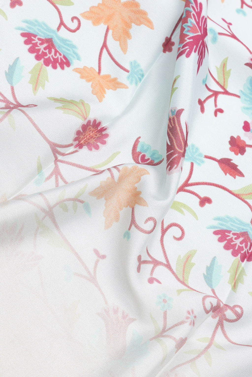 Close up of Light Blue Dual Tone Mysore Silk Saree with Printed design on the body and Zari Border.  displaying folds