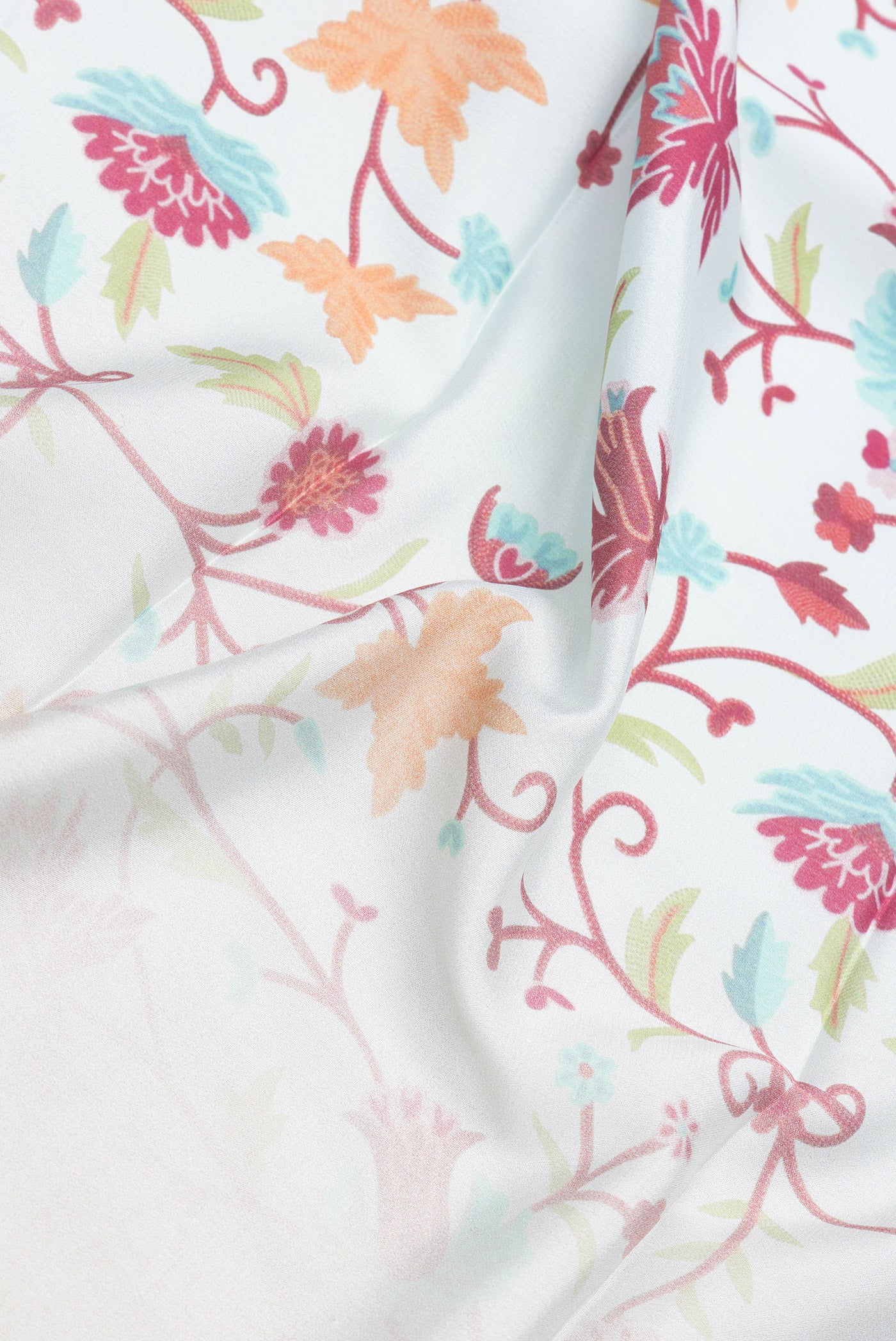 Close up of Light Blue Dual Tone Mysore Silk Saree with Printed design on the body and Zari Border.  displaying folds