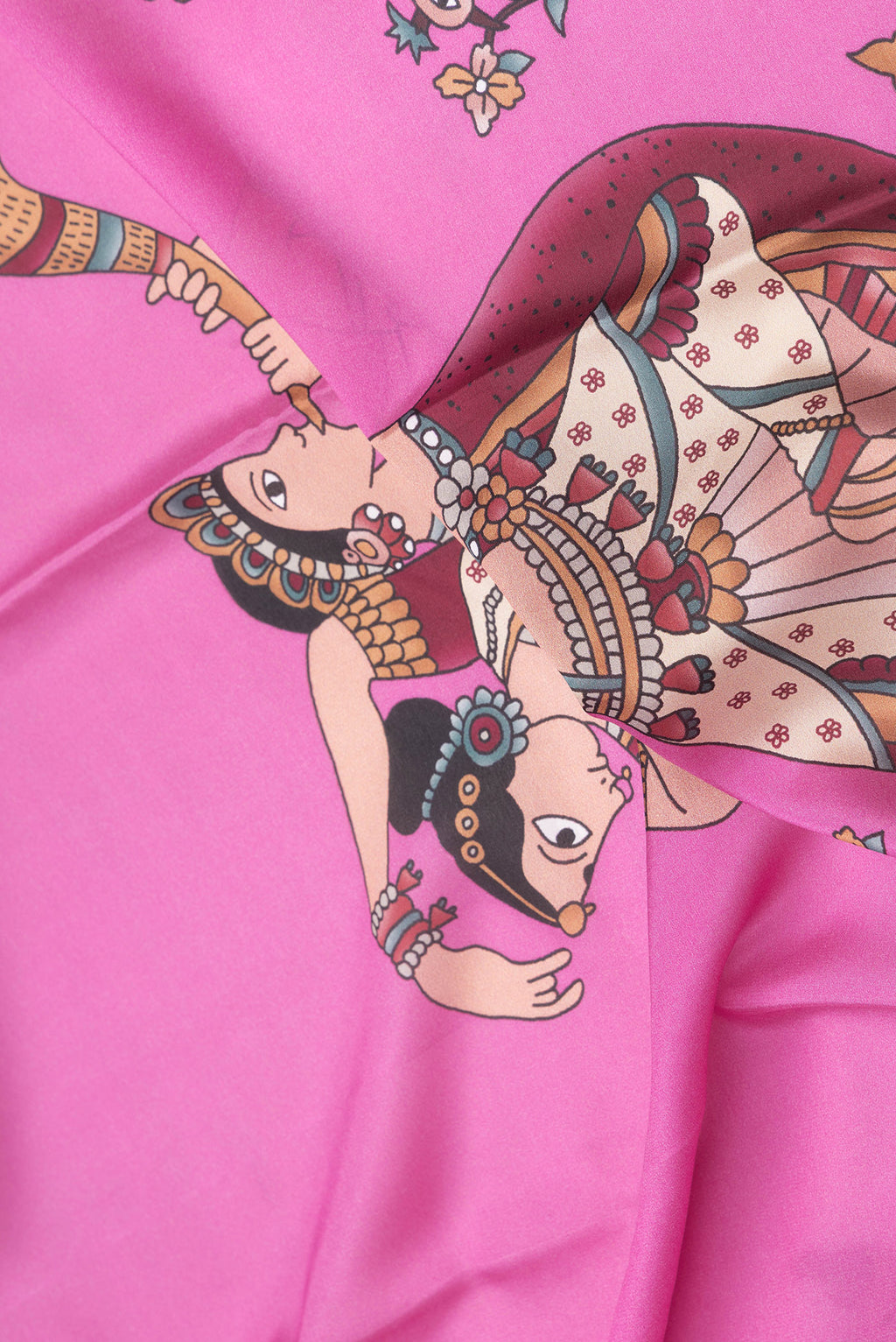 Close up of Pink Dual Tone Mysore Silk Saree with Plain Body and Zari Border.  displaying folds