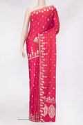 Pink Blended Banarasi Silk Saree with Zari Butta on the body and Zari Border.  displayed on a mannequin