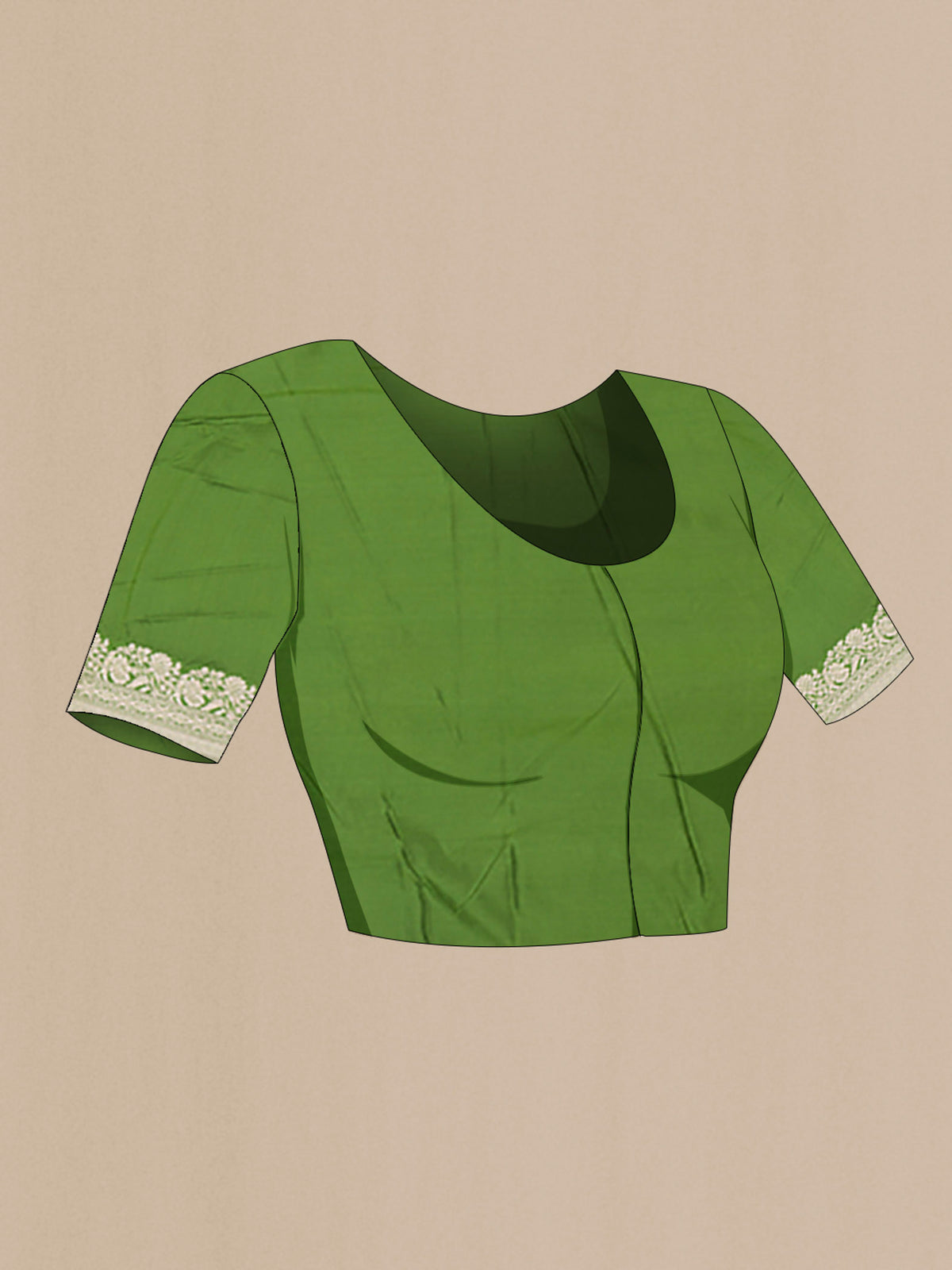 Close up image of the blouse of Green Blended Banarasi Silk Saree with Zari Butta on the body and Zari Border