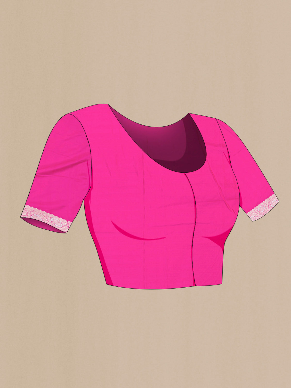 Close up image of the blouse of Pink Blended Banarasi Silk Saree with Zari Butta on the body and Zari Border