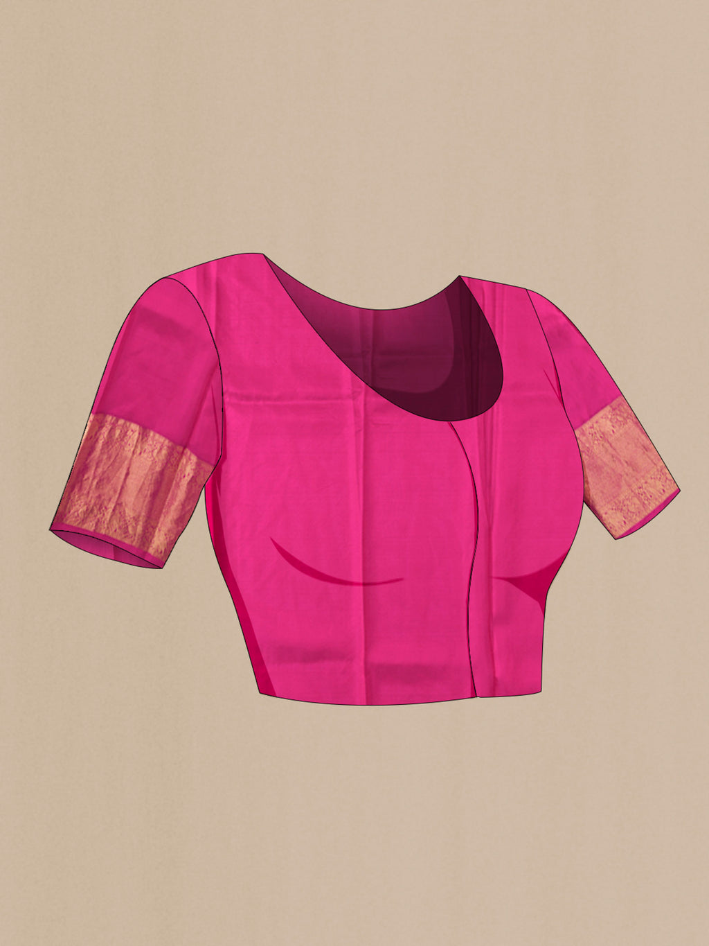 Close up image of the blouse of Rose pink Printed Silk Saree with Printed design on the body and Zari Border