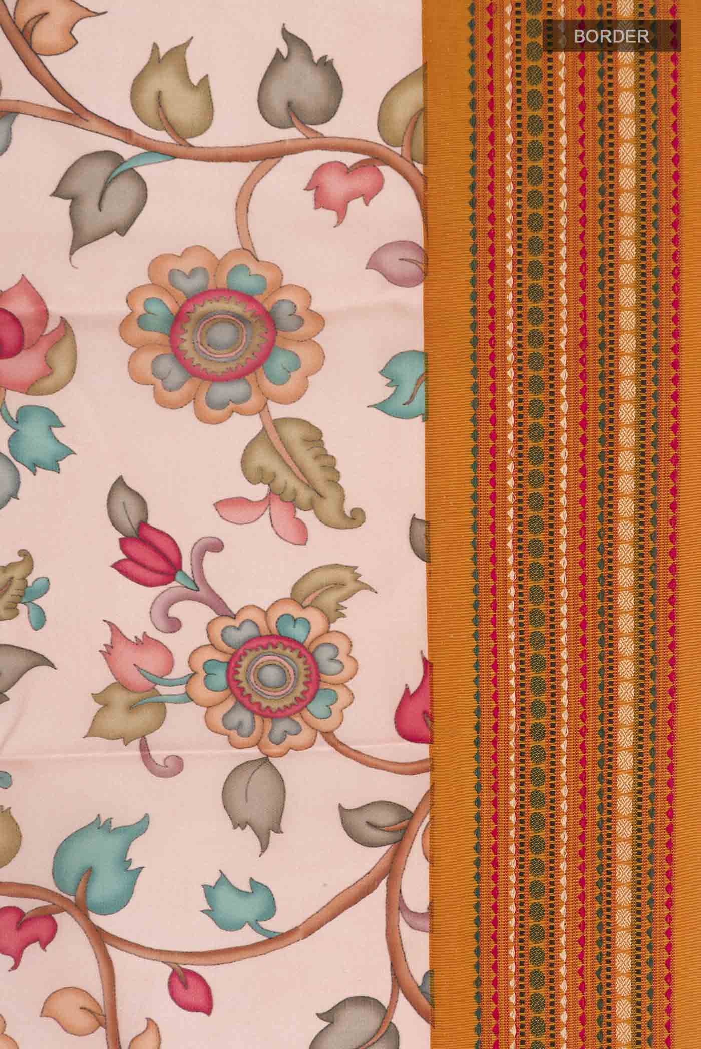 Border image of Rose pink Printed Silk Saree with Printed design on the body and Thread Border