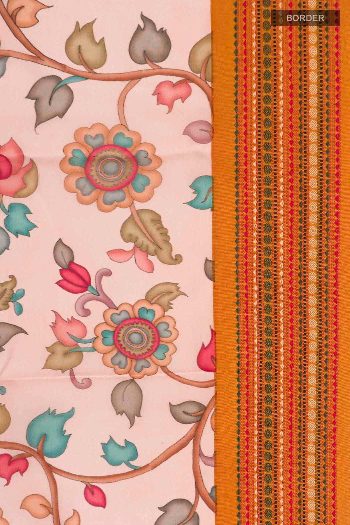 Border image of Rose pink Printed Silk Saree with Printed design on the body and Thread Border