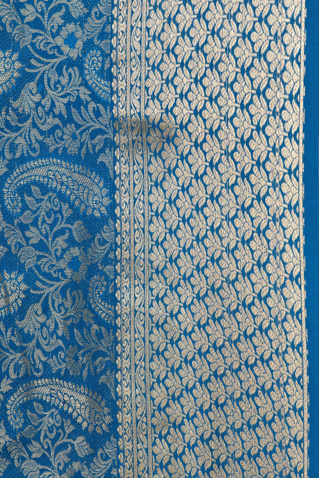 Border image of Peacock Blue Dual Tone Mysore Silk Saree with Zari Brocade on the body and Zari Border. 