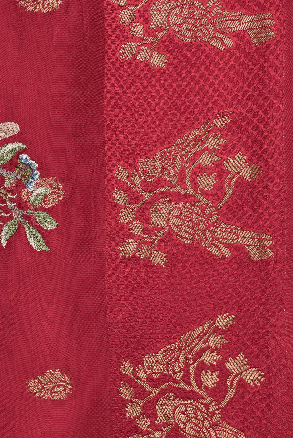 Border image of Red Dual Tone Tussar Silk Saree with Zari Butta on the body and Fancy Border. 
