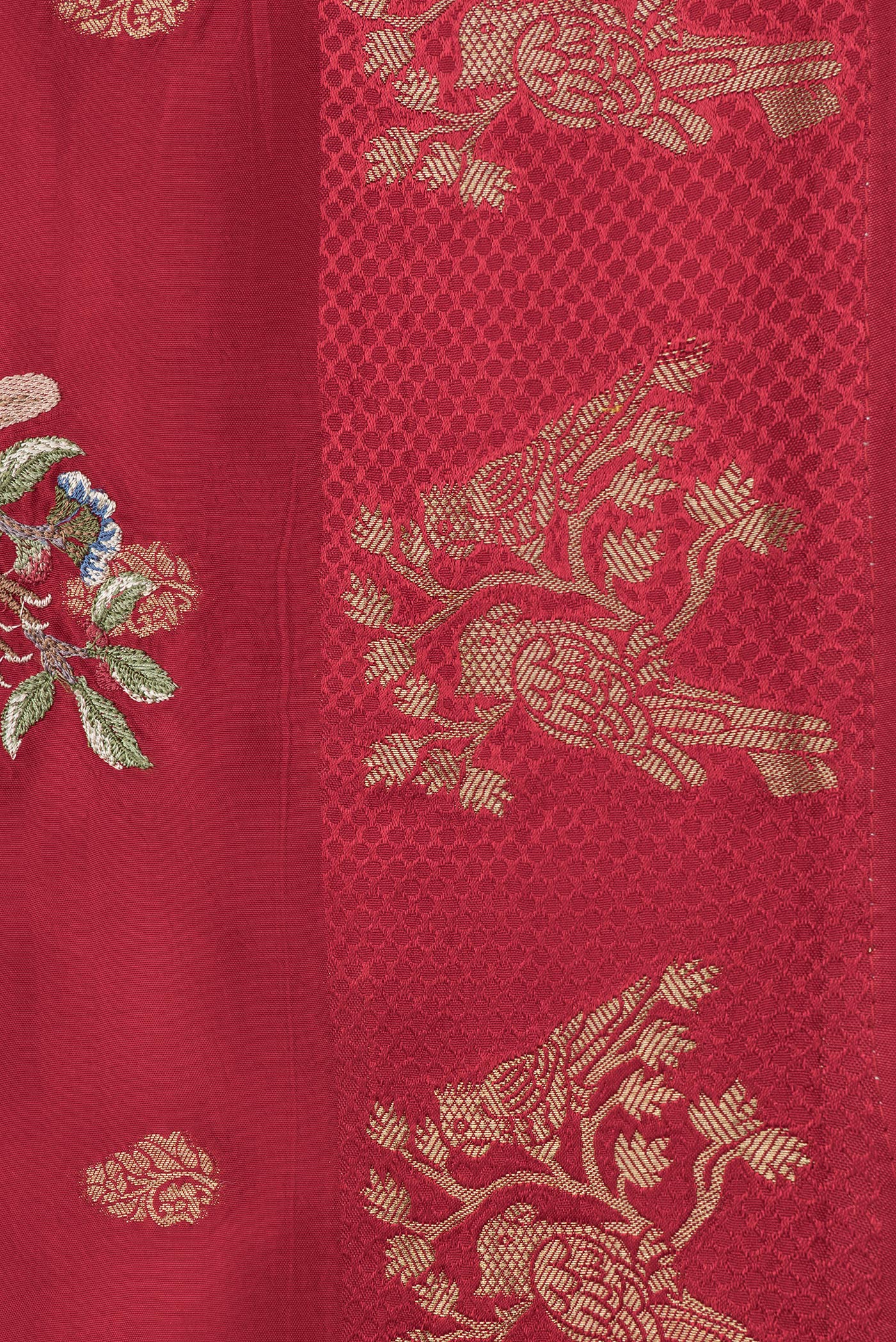 Border image of Red Dual Tone Tussar Silk Saree with Zari Butta on the body and Fancy Border. 