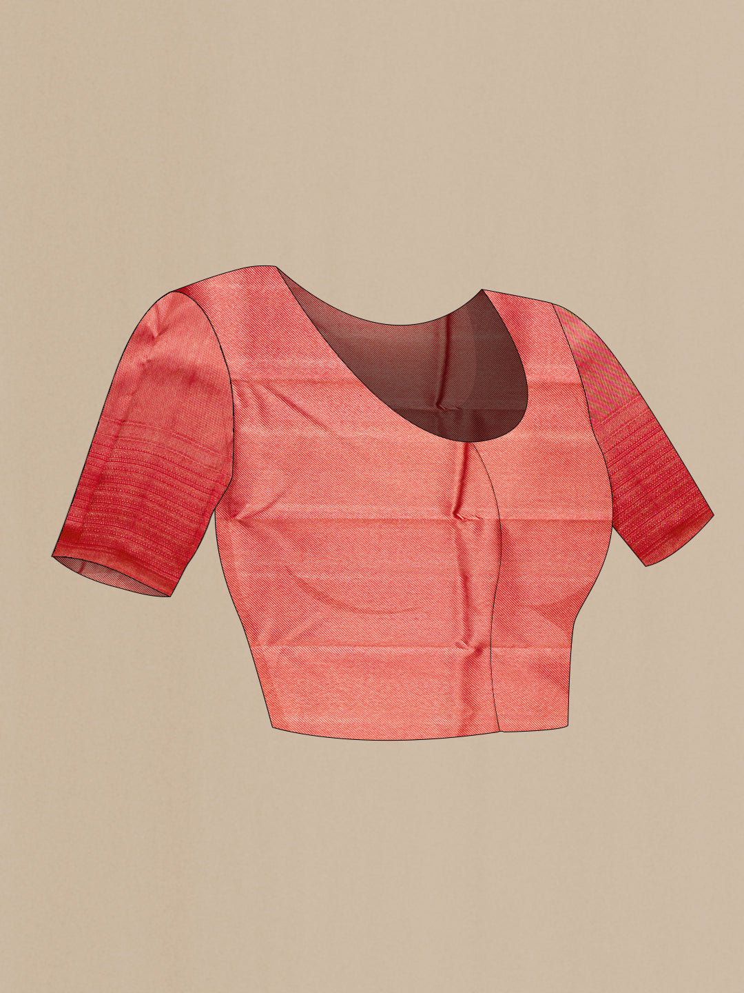 Close up image of the blouse of Red Dual Tone Kanjivaram Silk Saree with Zari Brocade on the body and Zari Border. 